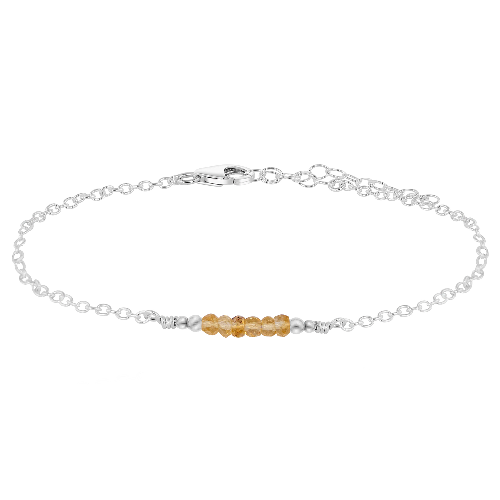 Sparkling Citrine Gemstone Faceted Bead Bar Anklet - Sparkling Citrine Gemstone Faceted Bead Bar Anklet - Sterling Silver - Luna Tide Handmade Crystal Jewellery