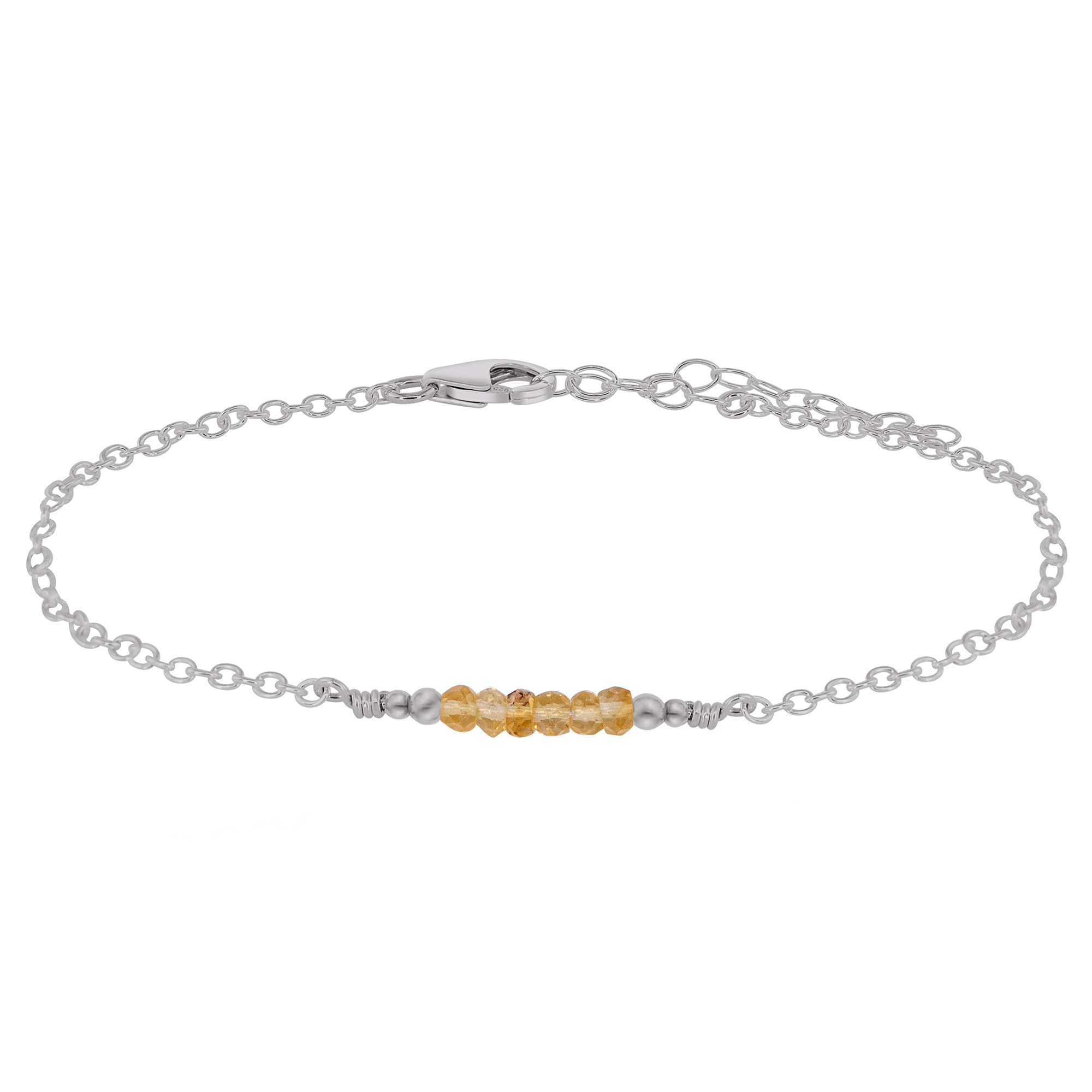Sparkling Citrine Gemstone Faceted Bead Bar Anklet - Sparkling Citrine Gemstone Faceted Bead Bar Anklet - Stainless Steel - Luna Tide Handmade Crystal Jewellery