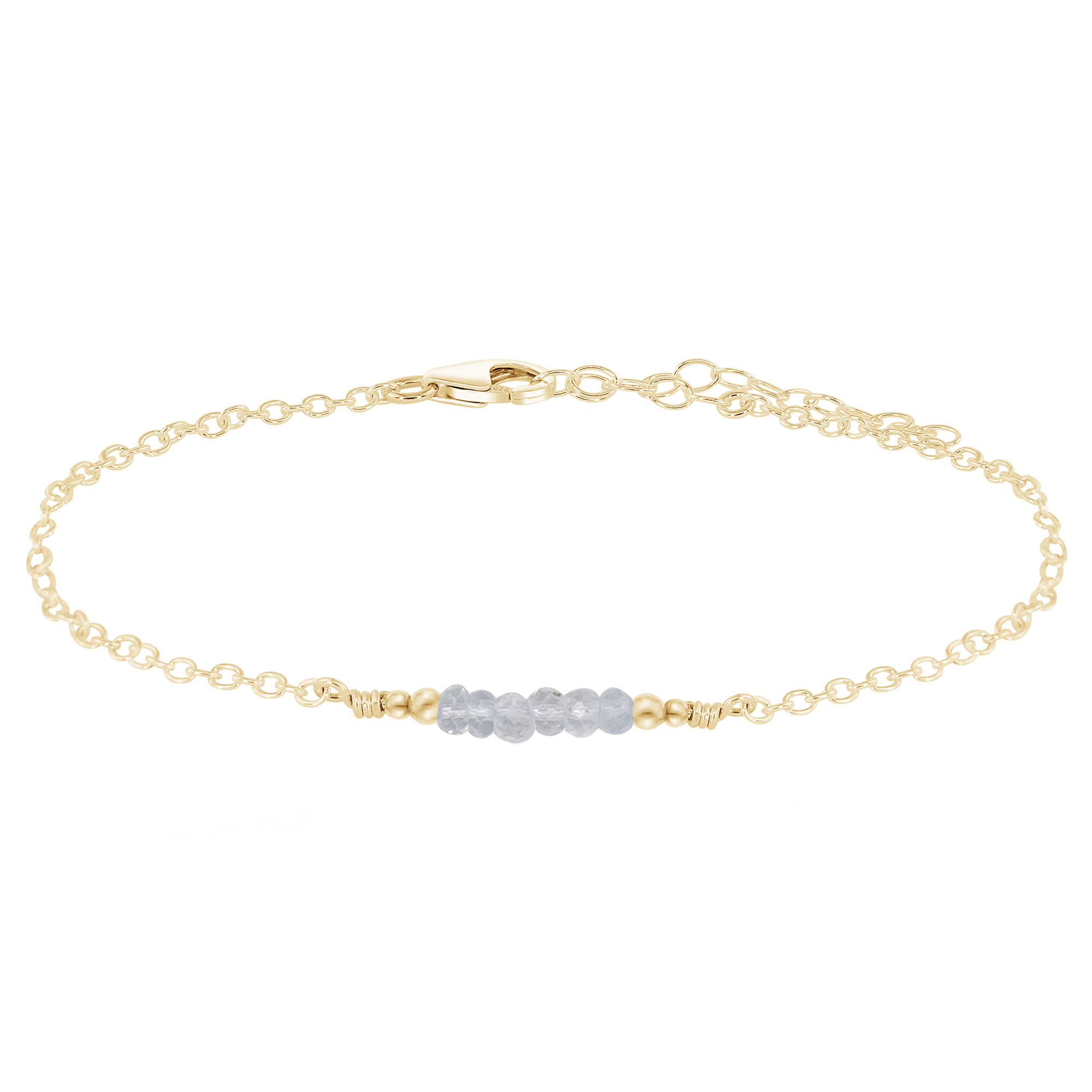Sparkling Crystal Quartz Gemstone Faceted Bead Bar Anklet - Sparkling Crystal Quartz Gemstone Faceted Bead Bar Anklet - 14k Gold Fill - Luna Tide Handmade Crystal Jewellery