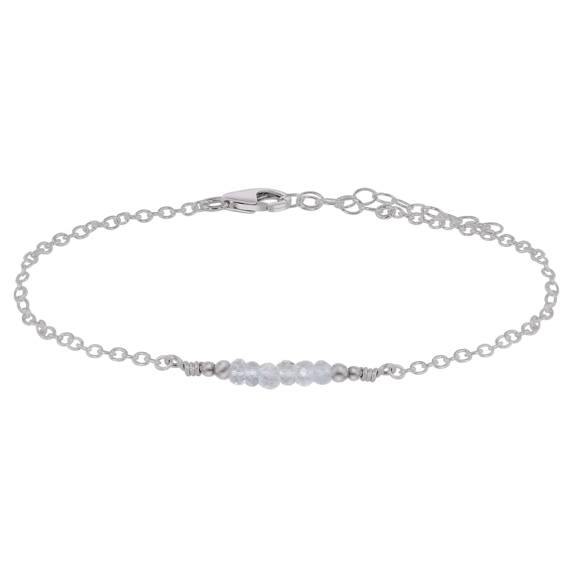 Sparkling Crystal Quartz Gemstone Faceted Bead Bar Anklet - Sparkling Crystal Quartz Gemstone Faceted Bead Bar Anklet - Stainless Steel - Luna Tide Handmade Crystal Jewellery