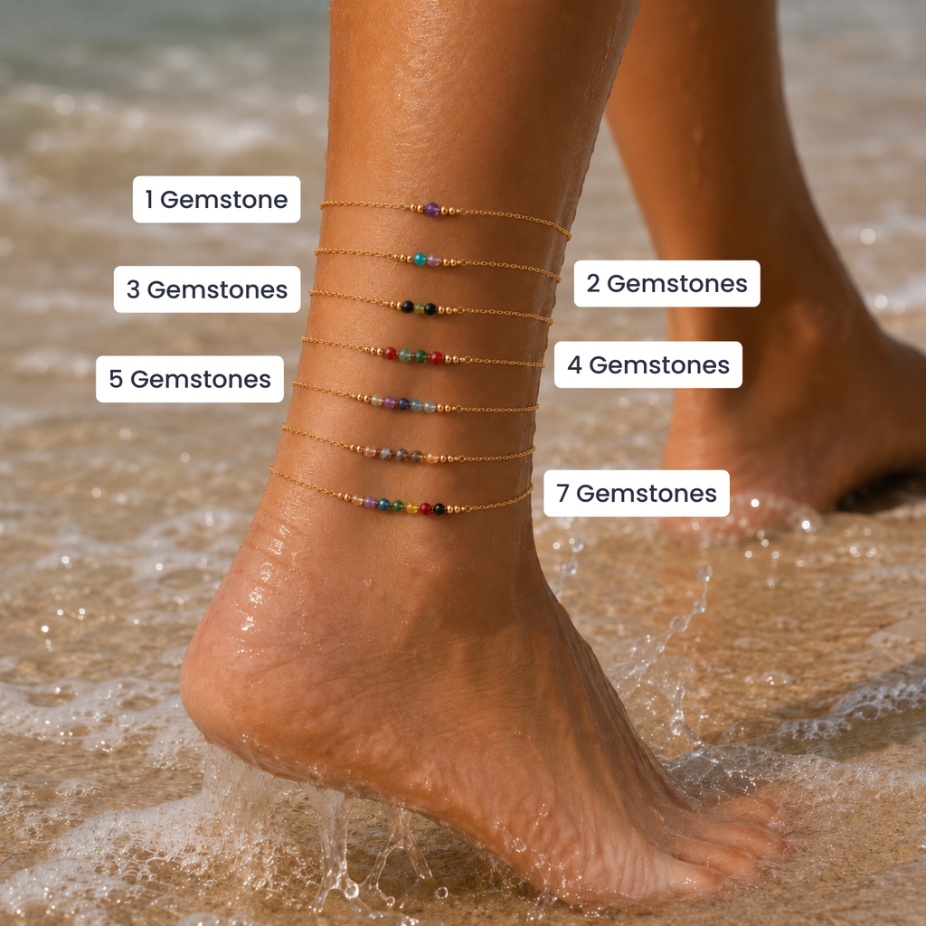 Custom Sparkling Gemstone Faceted Bead Bar Anklet - Custom Sparkling Gemstone Faceted Bead Bar Anklet - 14k Gold Fill / M 20-25cm (8-10") - Standard - Luna Tide Handmade Crystal Jewellery