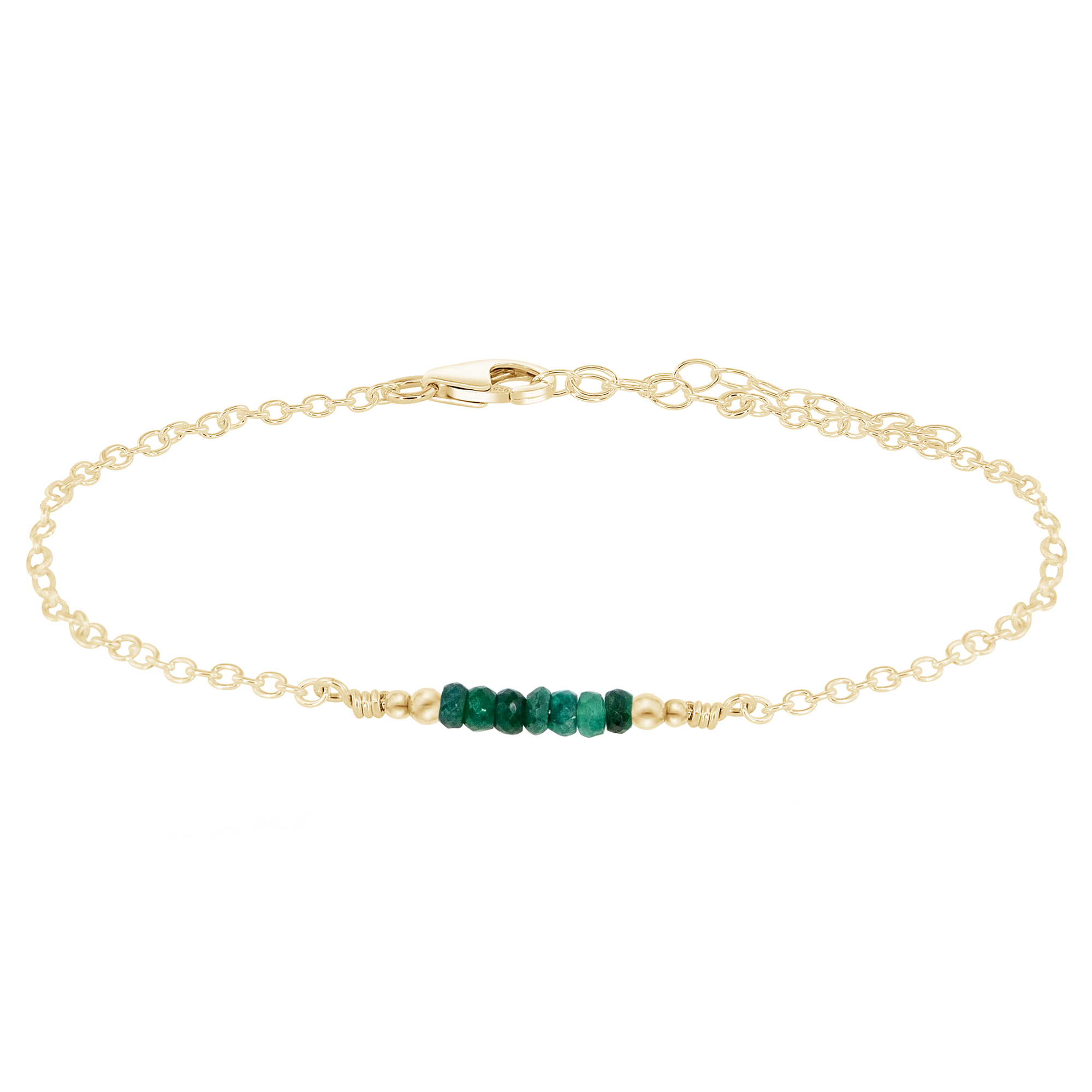 Sparkling Emerald Gemstone Faceted Bead Bar Anklet - Sparkling Emerald Gemstone Faceted Bead Bar Anklet - 14k Gold Fill - Luna Tide Handmade Crystal Jewellery
