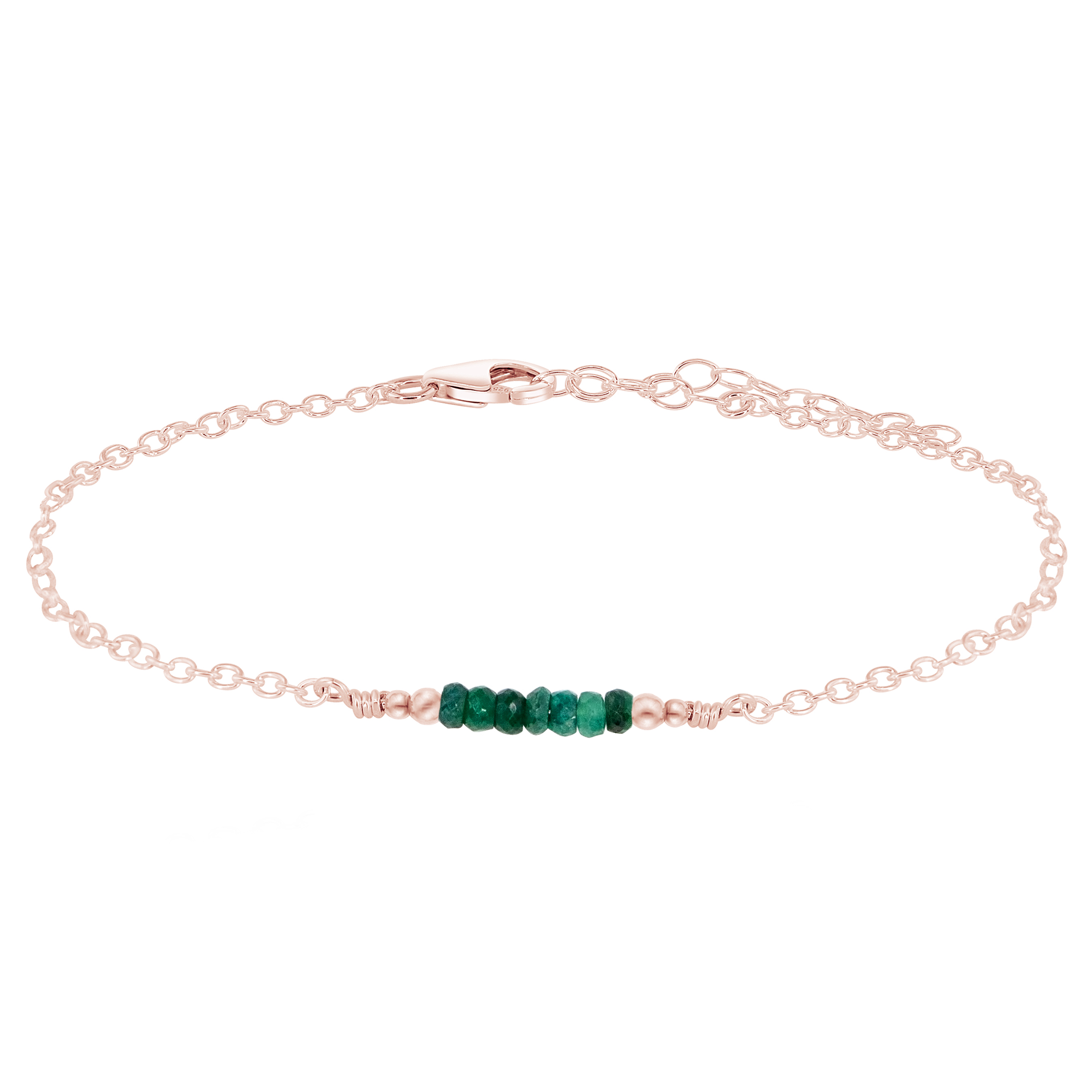 Sparkling Emerald Gemstone Faceted Bead Bar Anklet - Sparkling Emerald Gemstone Faceted Bead Bar Anklet - 14k Rose Gold Fill - Luna Tide Handmade Crystal Jewellery