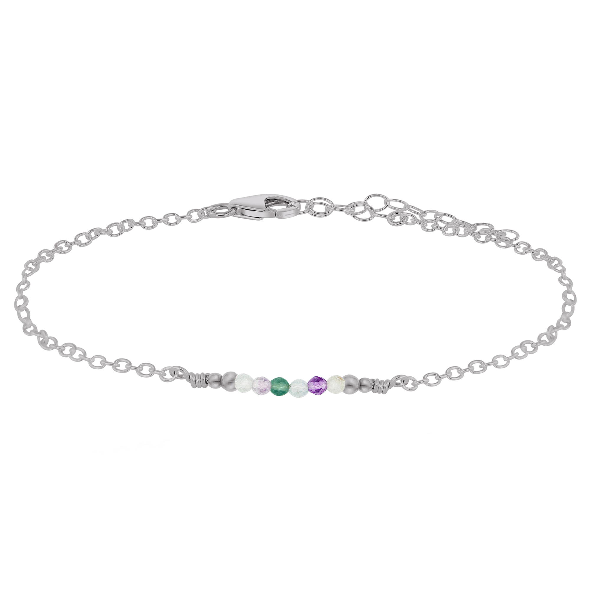 Sparkling Fluorite Gemstone Faceted Bead Bar Anklet - Sparkling Fluorite Gemstone Faceted Bead Bar Anklet - Stainless Steel - Luna Tide Handmade Crystal Jewellery