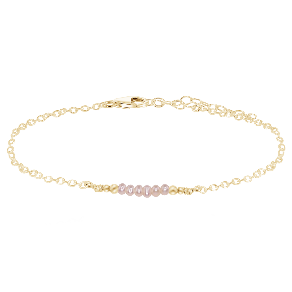 Sparkling Freshwater Pearl Faceted Bead Bar Anklet - Sparkling Freshwater Pearl Faceted Bead Bar Anklet - 14k Gold Fill - Luna Tide Handmade Crystal Jewellery