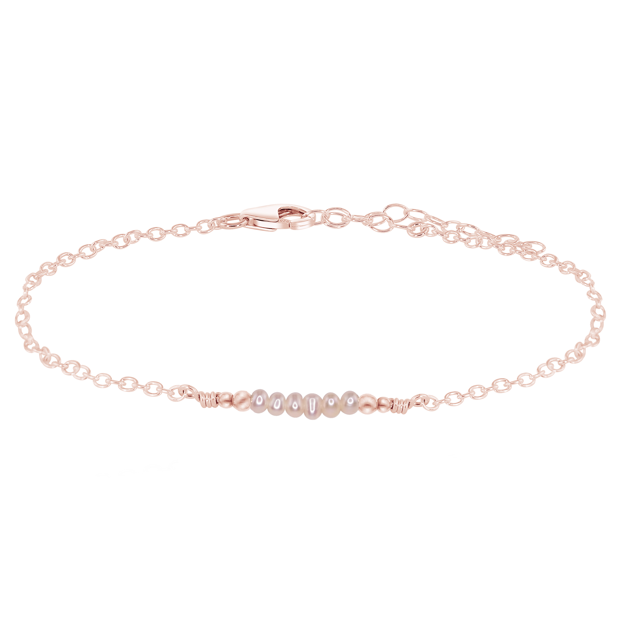 Sparkling Freshwater Pearl Faceted Bead Bar Anklet - Sparkling Freshwater Pearl Faceted Bead Bar Anklet - 14k Rose Gold Fill - Luna Tide Handmade Crystal Jewellery