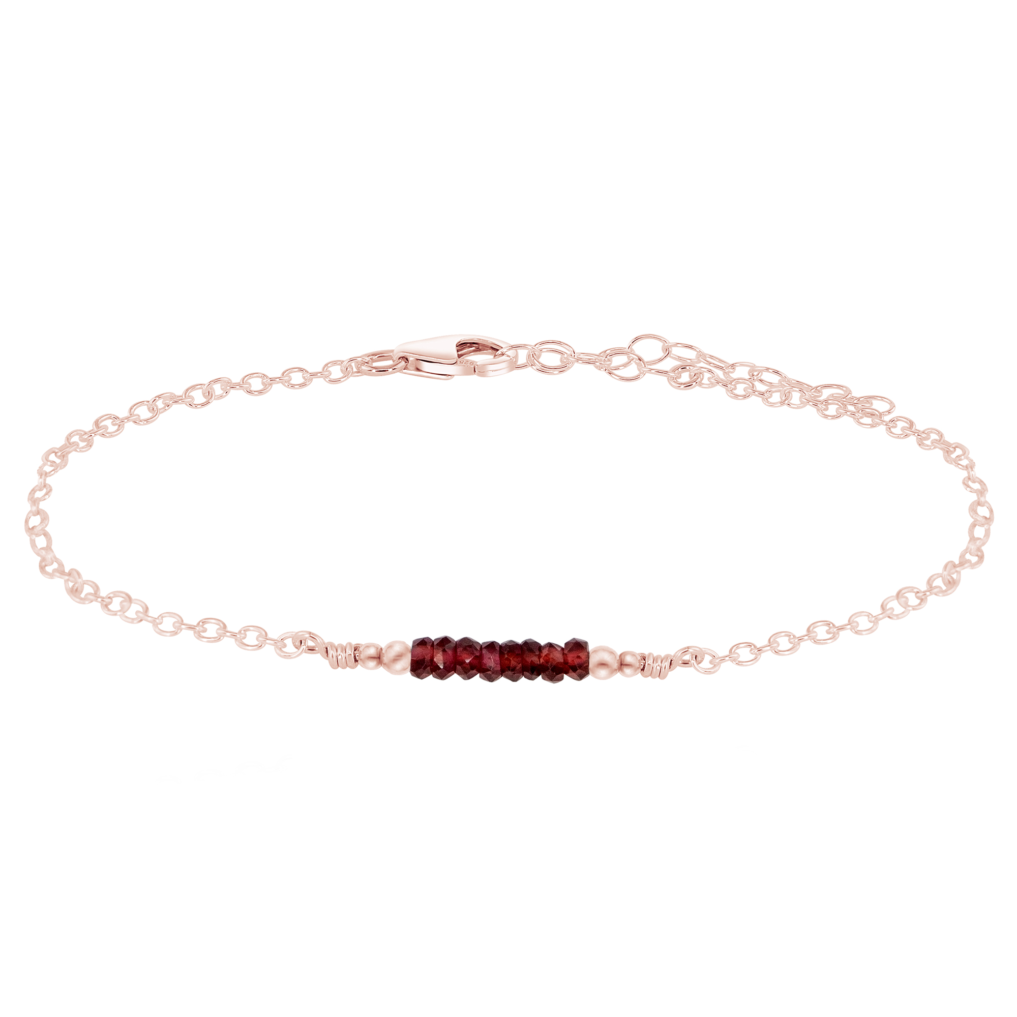 Sparkling Garnet Gemstone Faceted Bead Bar Anklet - Sparkling Garnet Gemstone Faceted Bead Bar Anklet - 14k Rose Gold Fill - Luna Tide Handmade Crystal Jewellery
