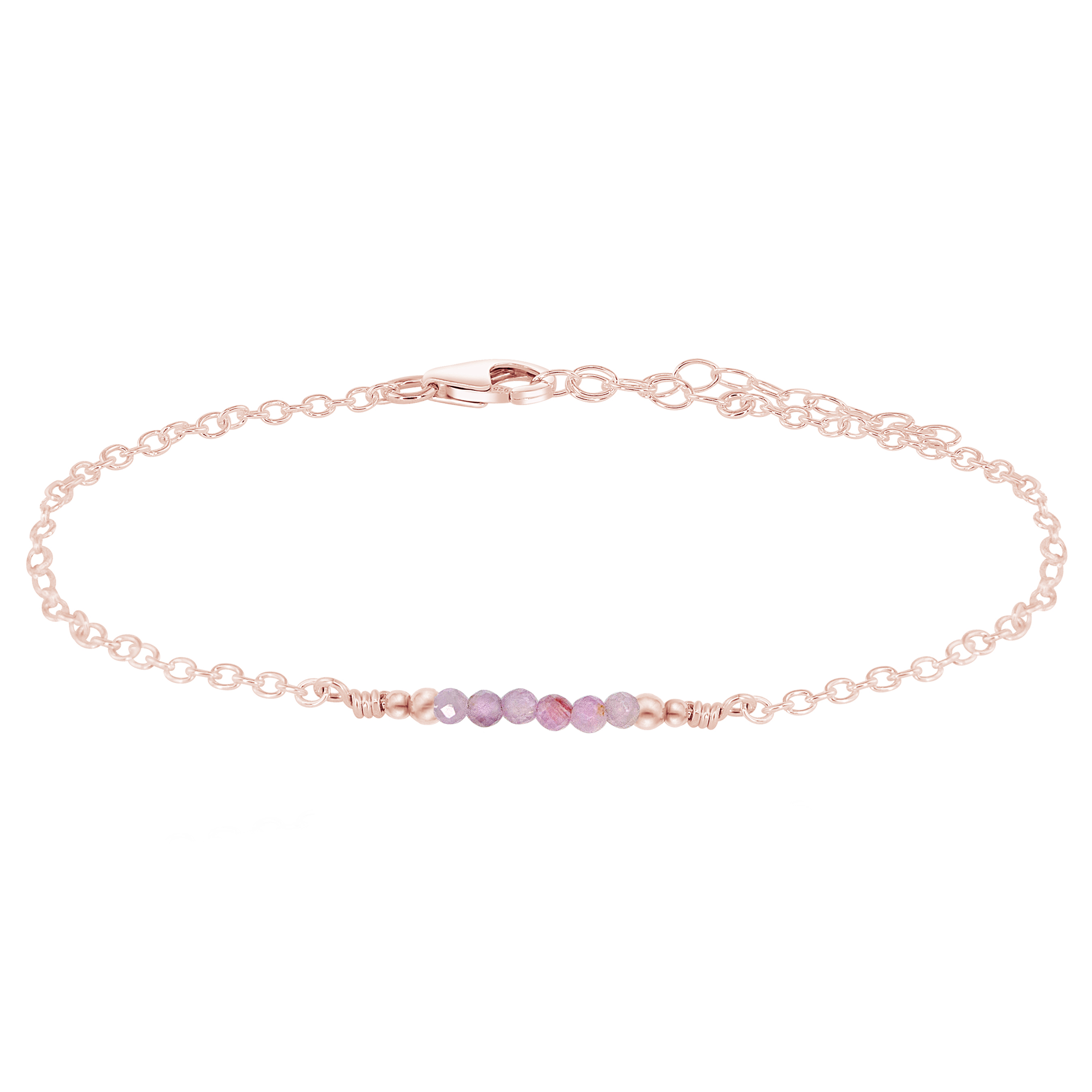 Sparkling Kunzite Gemstone Faceted Bead Bar Anklet - Sparkling Kunzite Gemstone Faceted Bead Bar Anklet - 14k Rose Gold Fill - Luna Tide Handmade Crystal Jewellery