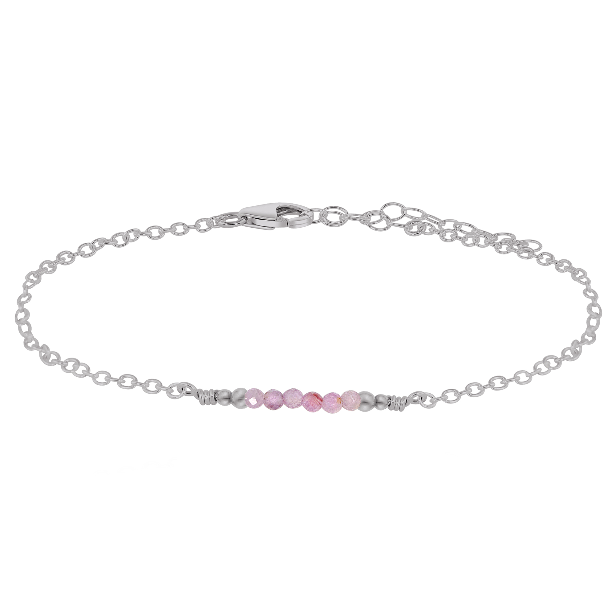 Sparkling Kunzite Gemstone Faceted Bead Bar Anklet - Sparkling Kunzite Gemstone Faceted Bead Bar Anklet - Stainless Steel - Luna Tide Handmade Crystal Jewellery