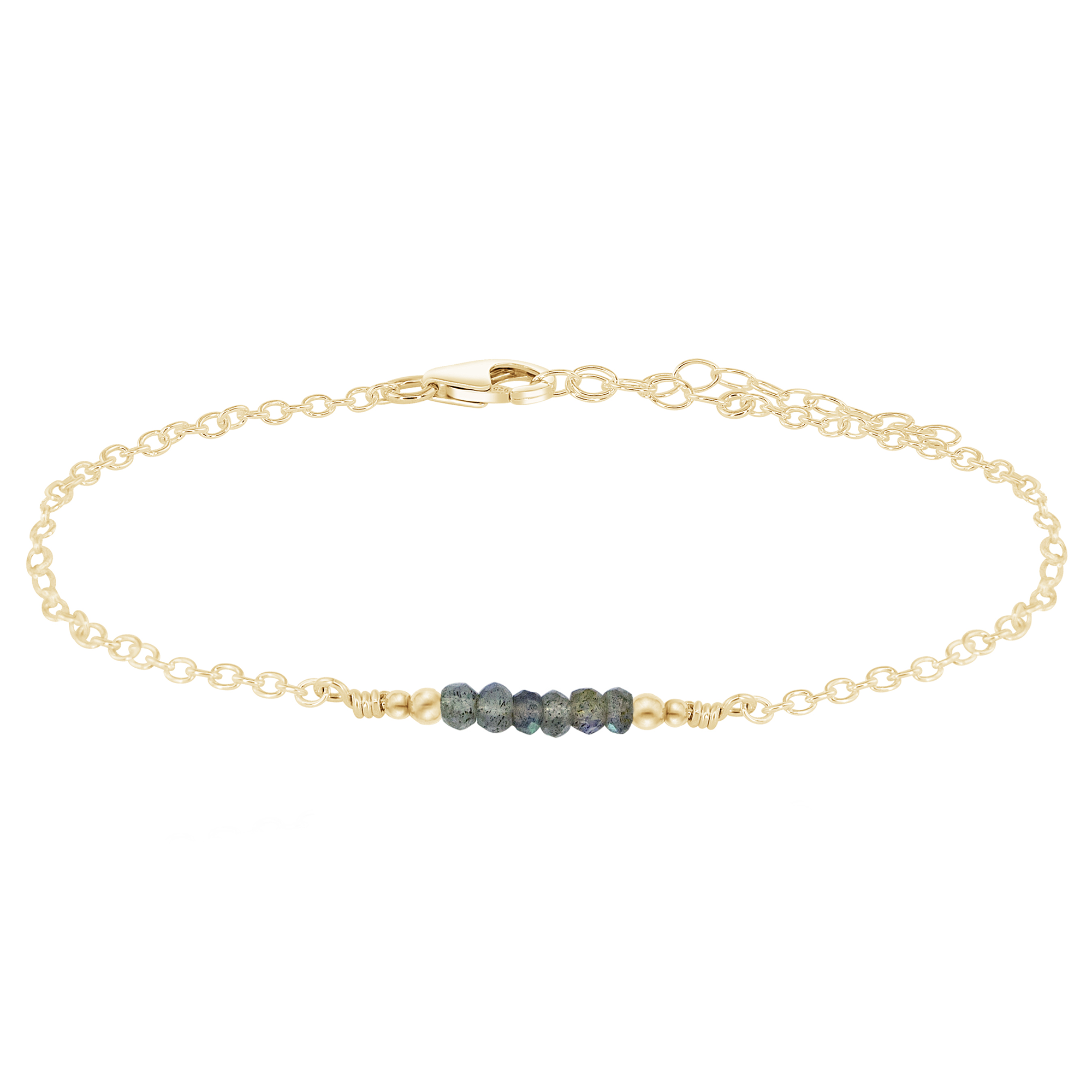 Sparkling Labradorite Gemstone Faceted Bead Bar Anklet - Sparkling Labradorite Gemstone Faceted Bead Bar Anklet - 14k Gold Fill - Luna Tide Handmade Crystal Jewellery