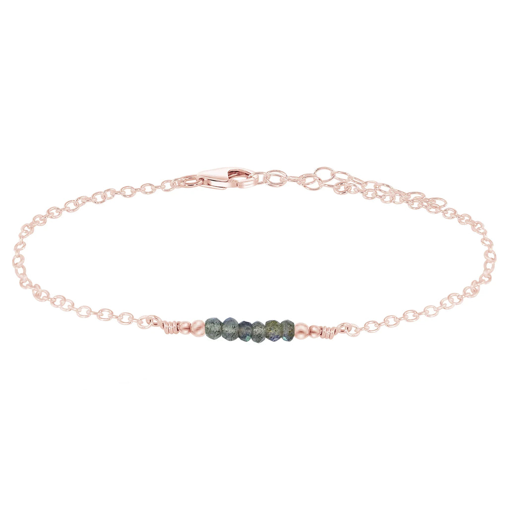 Sparkling Labradorite Gemstone Faceted Bead Bar Anklet - Sparkling Labradorite Gemstone Faceted Bead Bar Anklet - 14k Rose Gold Fill - Luna Tide Handmade Crystal Jewellery