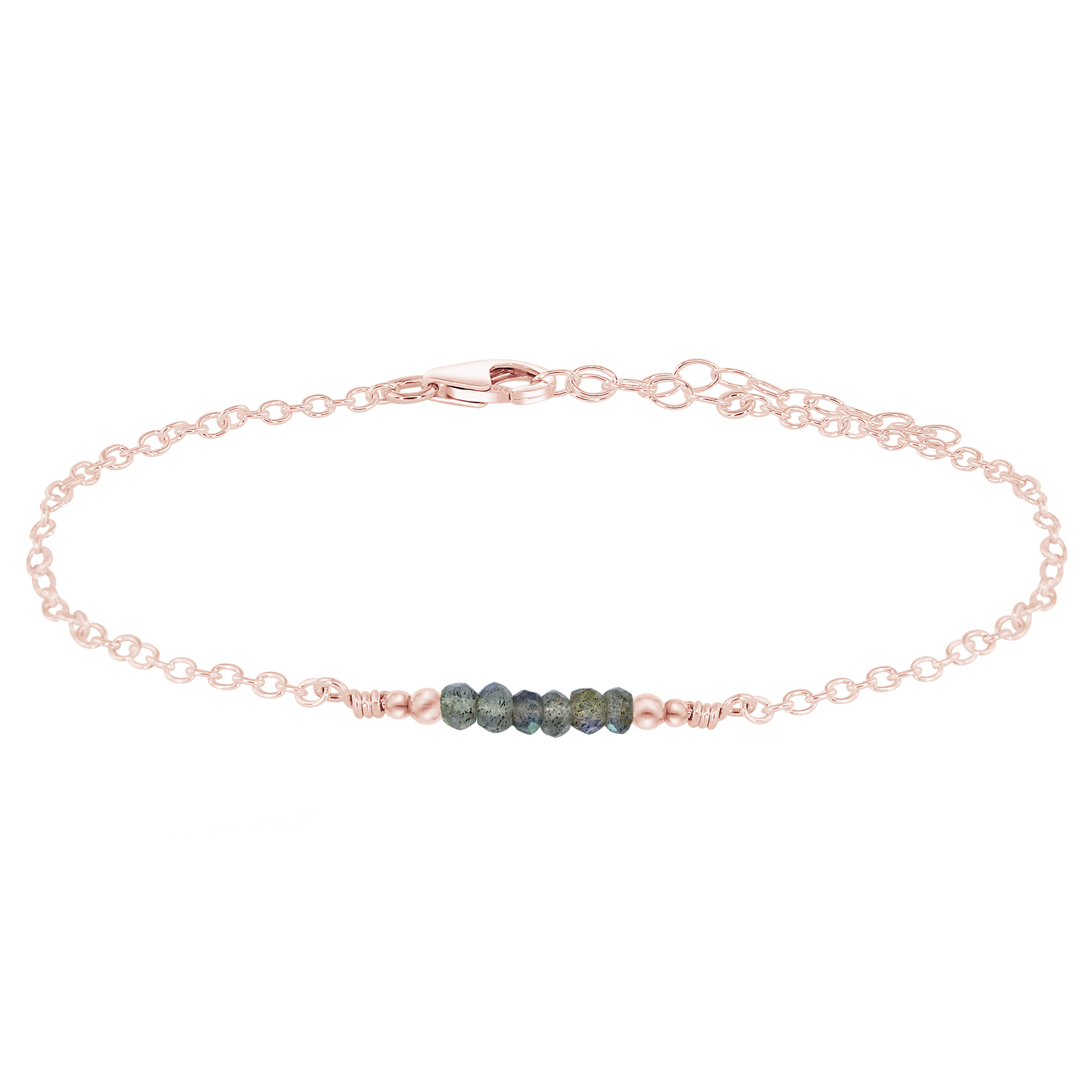 Sparkling Labradorite Gemstone Faceted Bead Bar Anklet - Sparkling Labradorite Gemstone Faceted Bead Bar Anklet - 14k Rose Gold Fill - Luna Tide Handmade Crystal Jewellery