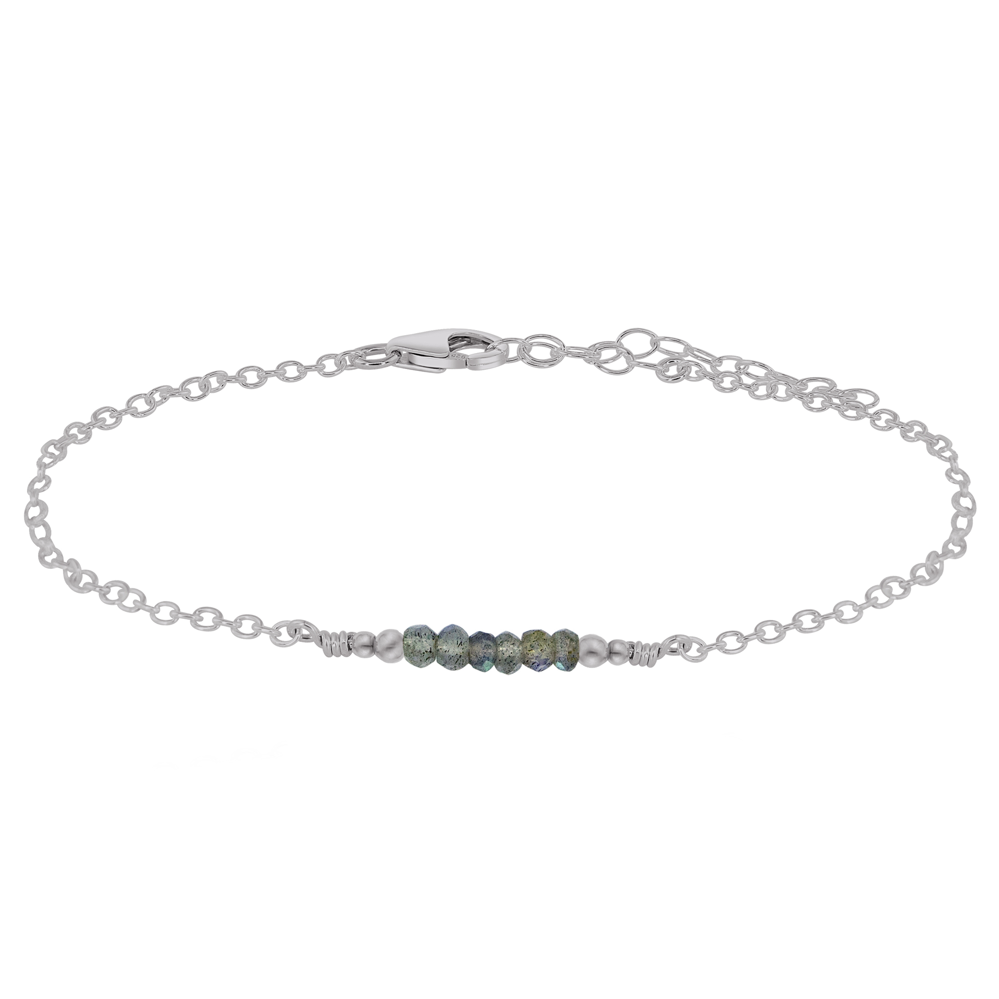 Sparkling Labradorite Gemstone Faceted Bead Bar Anklet - Sparkling Labradorite Gemstone Faceted Bead Bar Anklet - Stainless Steel - Luna Tide Handmade Crystal Jewellery