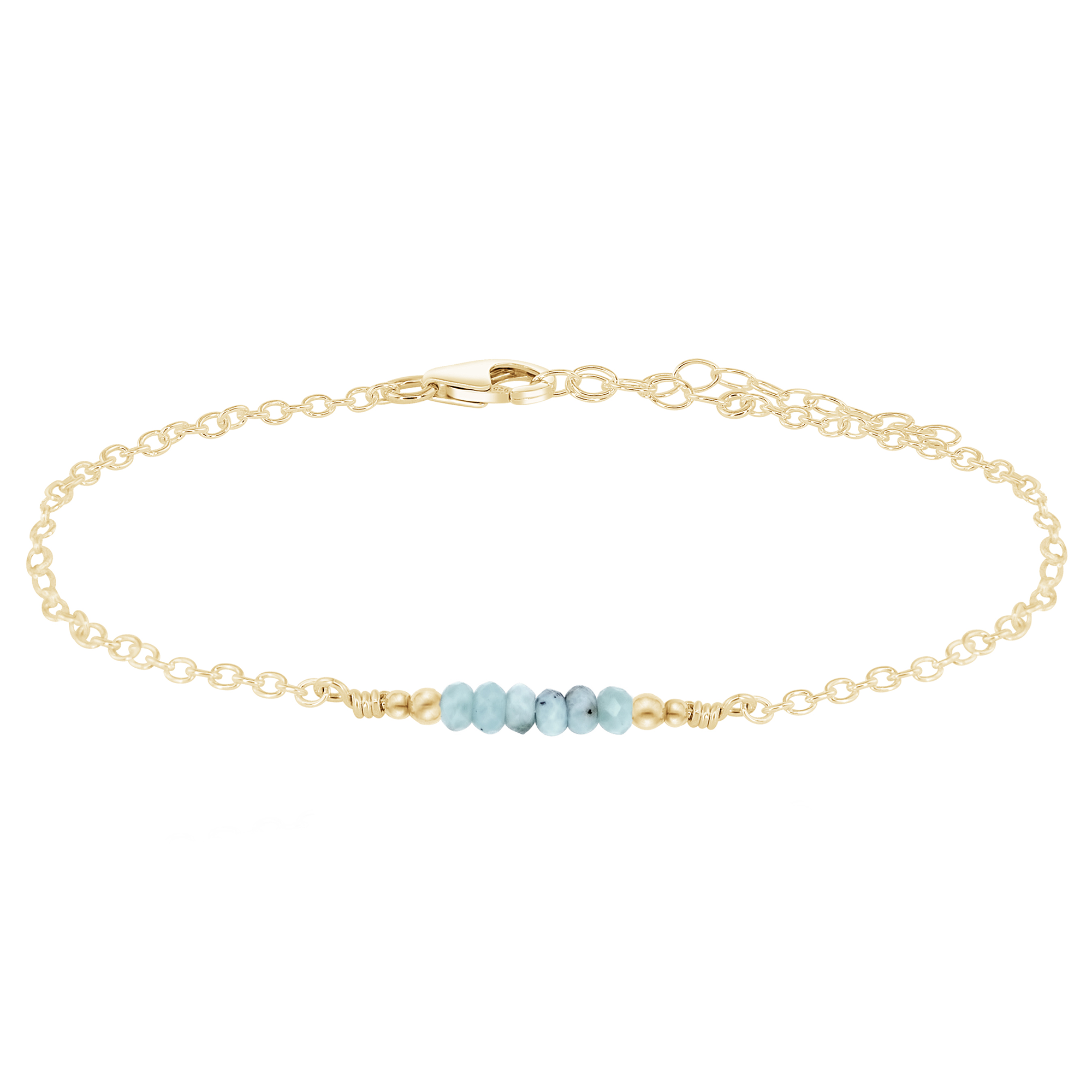 Sparkling Larimar Gemstone Faceted Bead Bar Anklet - Sparkling Larimar Gemstone Faceted Bead Bar Anklet - 14k Gold Fill - Luna Tide Handmade Crystal Jewellery
