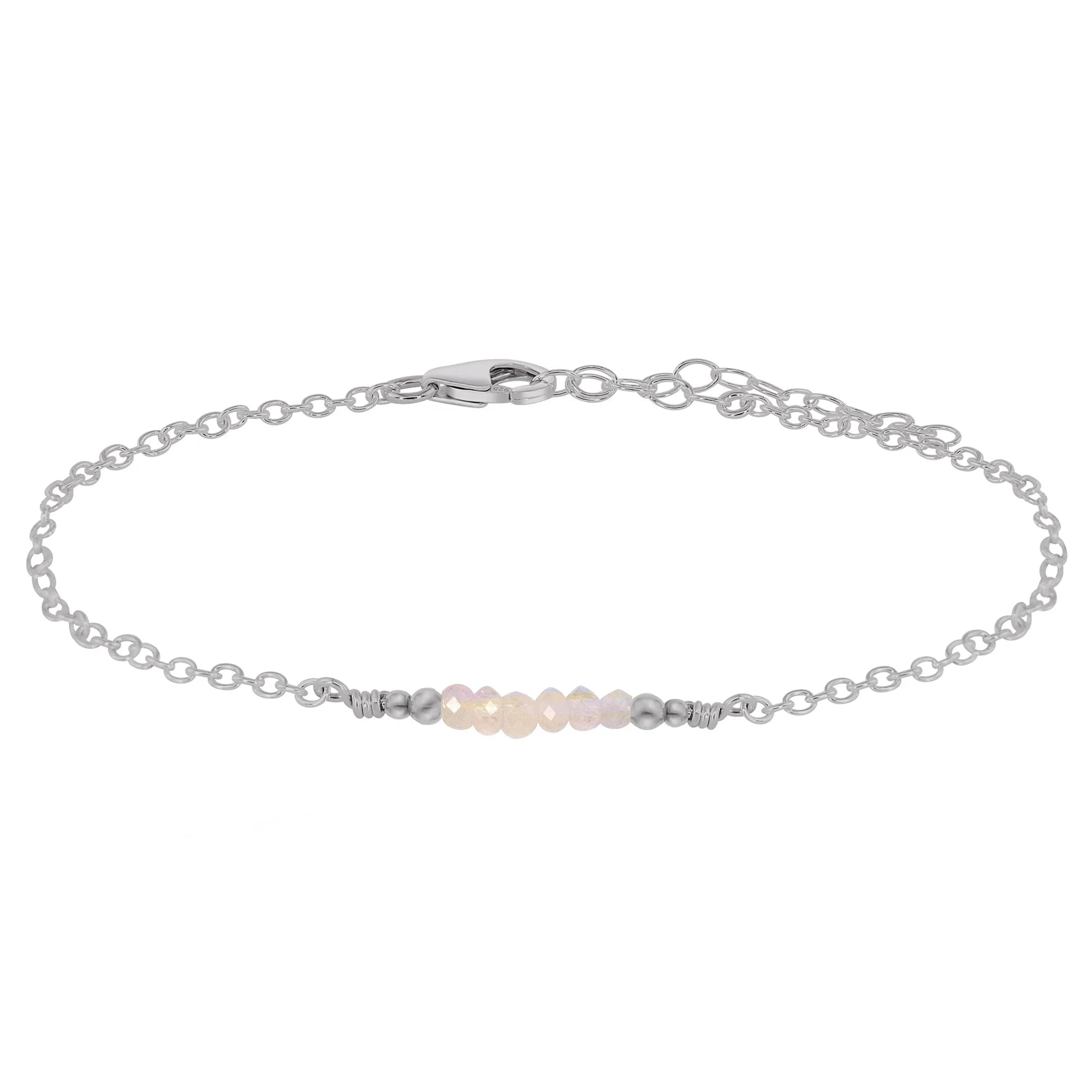 Sparkling Rainbow Moonstone Gemstone Faceted Bead Bar Anklet - Sparkling Rainbow Moonstone Gemstone Faceted Bead Bar Anklet - Stainless Steel - Luna Tide Handmade Crystal Jewellery