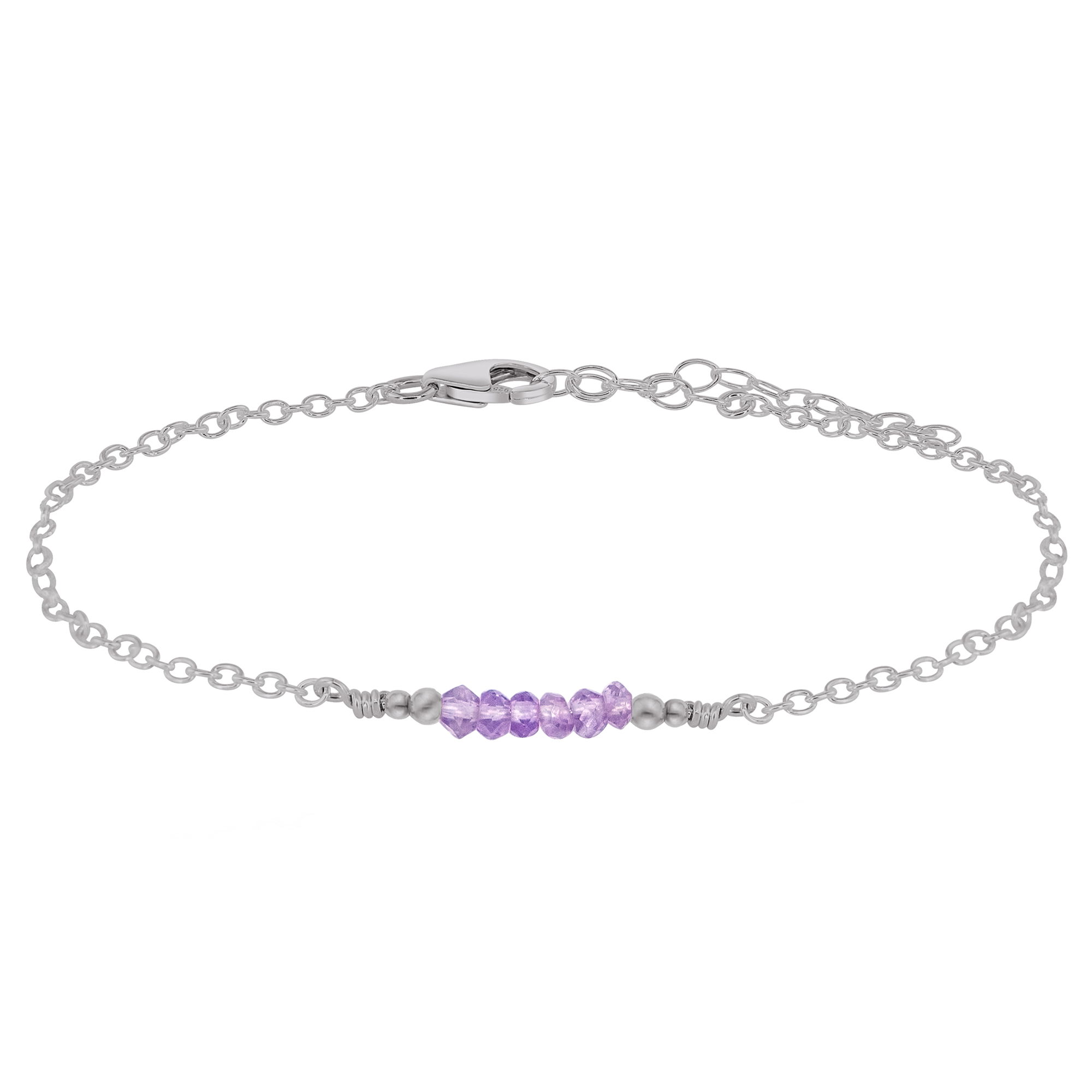 Sparkling Pink Amethyst Gemstone Faceted Bead Bar Anklet - Sparkling Pink Amethyst Gemstone Faceted Bead Bar Anklet - Stainless Steel - Luna Tide Handmade Crystal Jewellery