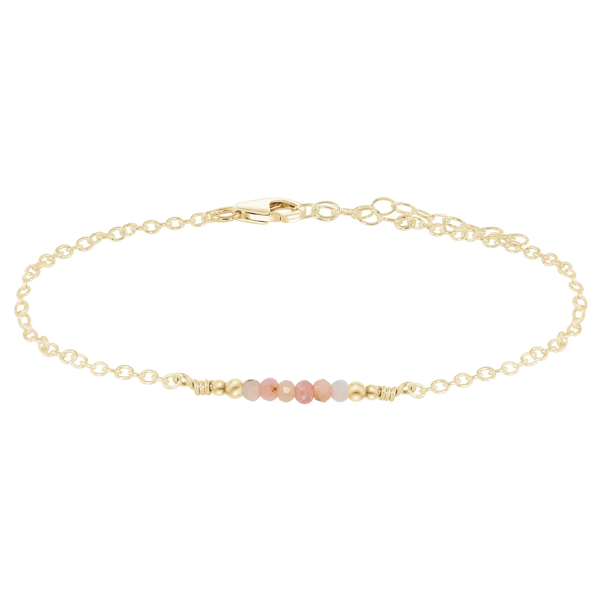 Sparkling Pink Peruvian Opal Gemstone Faceted Bead Bar Anklet - Sparkling Pink Peruvian Opal Gemstone Faceted Bead Bar Anklet - 14k Gold Fill - Luna Tide Handmade Crystal Jewellery