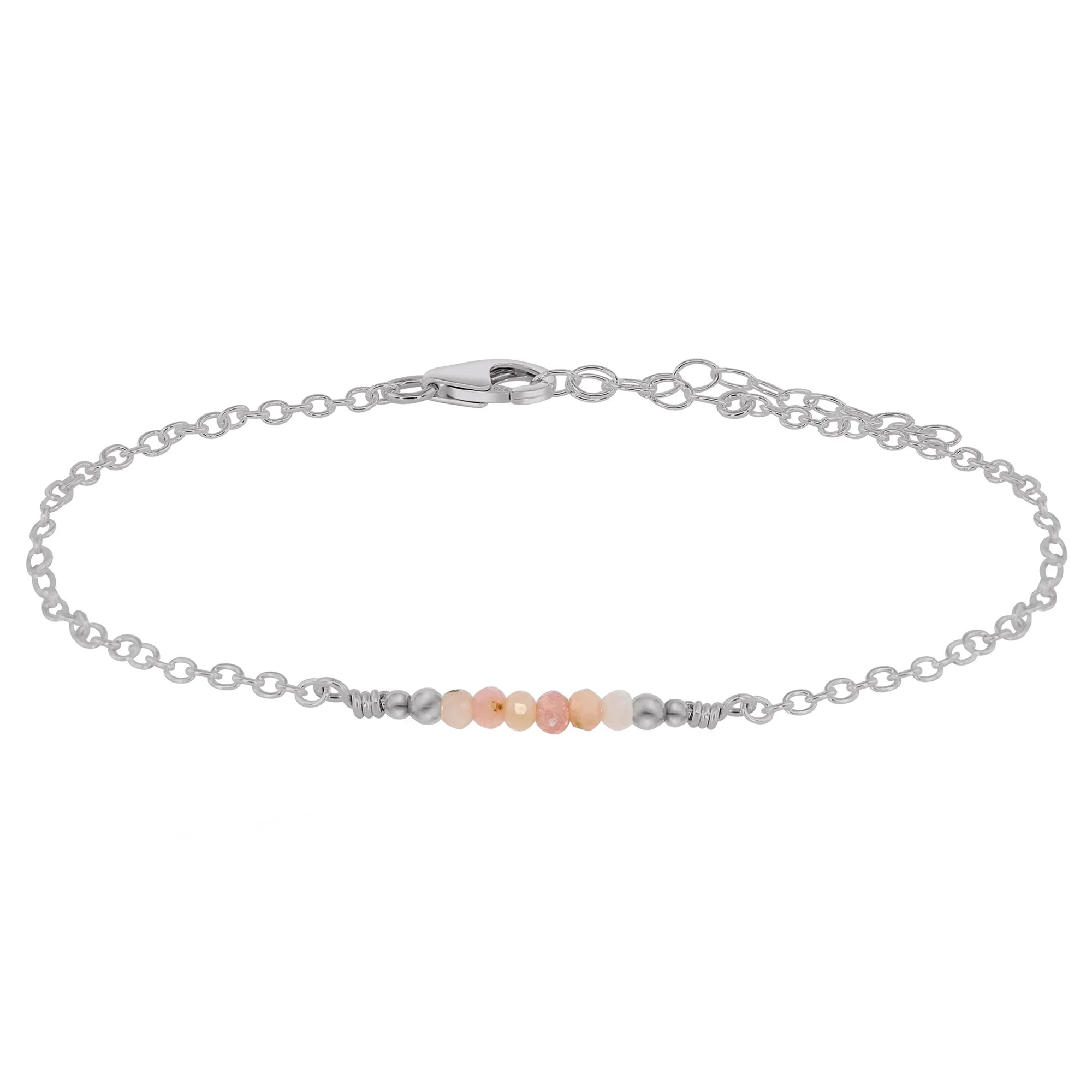 Sparkling Pink Peruvian Opal Gemstone Faceted Bead Bar Anklet - Sparkling Pink Peruvian Opal Gemstone Faceted Bead Bar Anklet - Stainless Steel - Luna Tide Handmade Crystal Jewellery