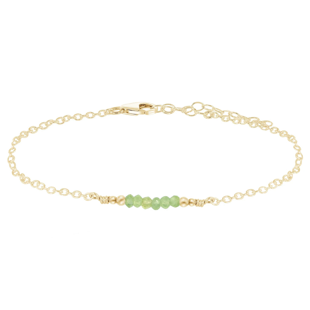 Sparkling Prehnite Gemstone Faceted Bead Bar Anklet - Sparkling Prehnite Gemstone Faceted Bead Bar Anklet - 14k Gold Fill - Luna Tide Handmade Crystal Jewellery