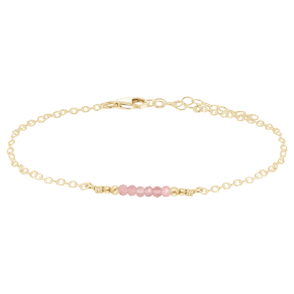 Sparkling Rose Quartz Gemstone Faceted Bead Bar Anklet - Sparkling Rose Quartz Gemstone Faceted Bead Bar Anklet - 14k Gold Fill - Luna Tide Handmade Crystal Jewellery