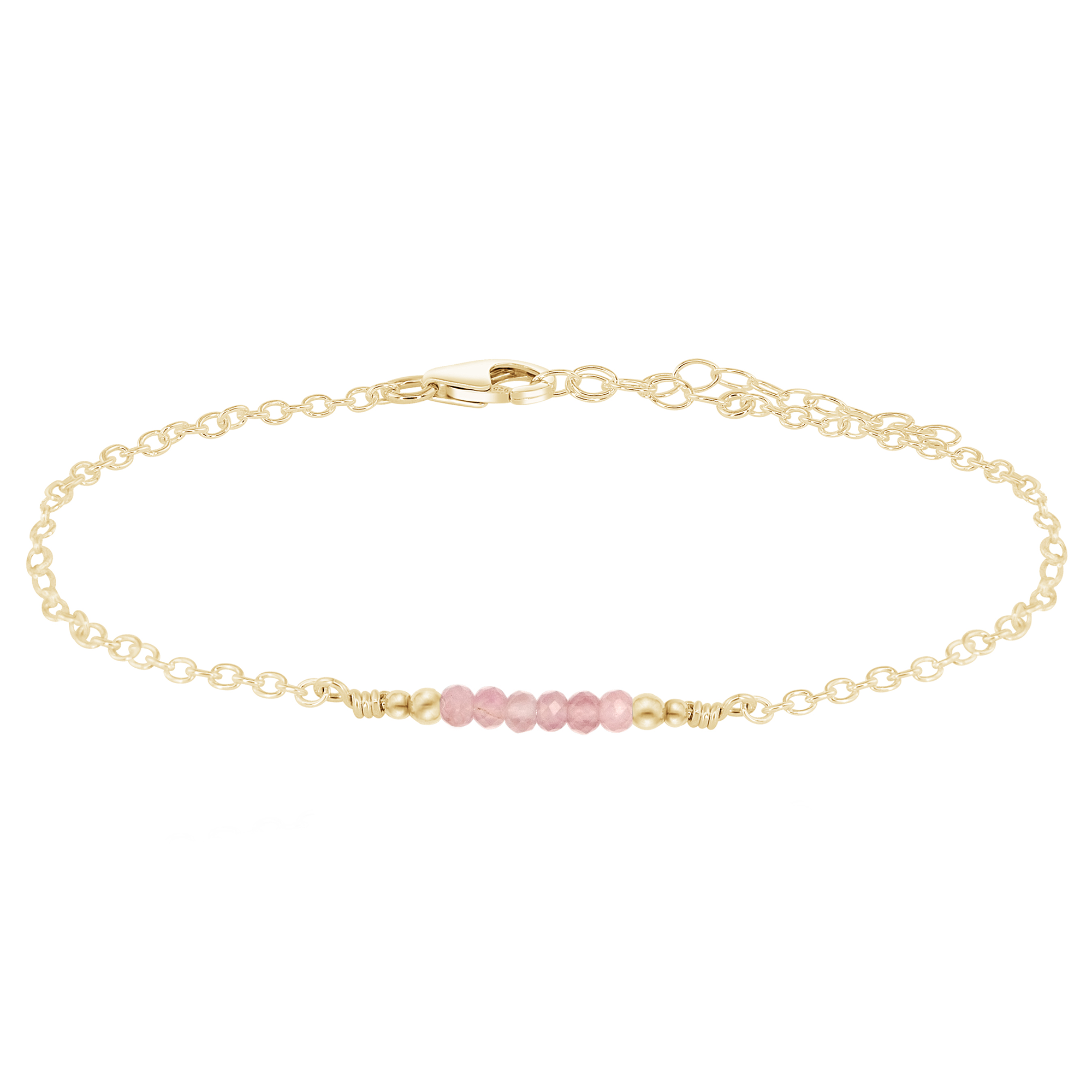 Sparkling Rose Quartz Gemstone Faceted Bead Bar Anklet - Sparkling Rose Quartz Gemstone Faceted Bead Bar Anklet - 14k Gold Fill - Luna Tide Handmade Crystal Jewellery
