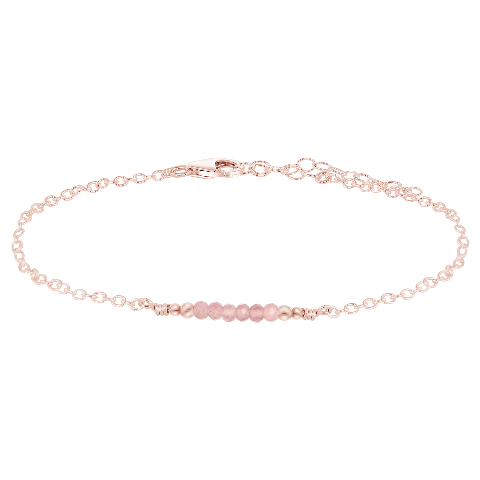 Sparkling Rose Quartz Gemstone Faceted Bead Bar Anklet - Sparkling Rose Quartz Gemstone Faceted Bead Bar Anklet - 14k Rose Gold Fill - Luna Tide Handmade Crystal Jewellery