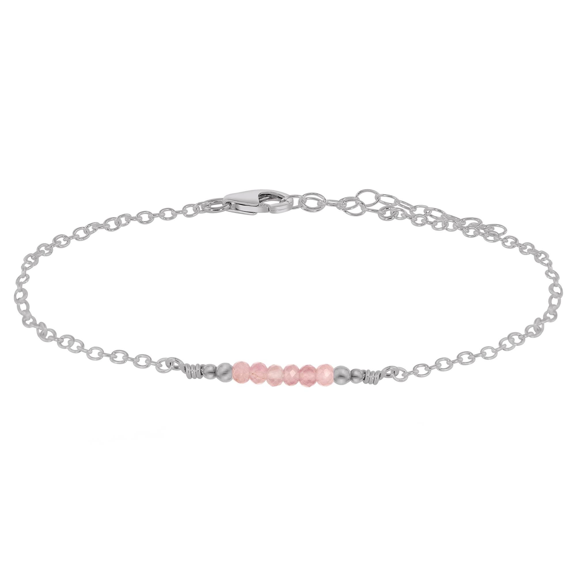 Sparkling Rose Quartz Gemstone Faceted Bead Bar Anklet - Sparkling Rose Quartz Gemstone Faceted Bead Bar Anklet - Stainless Steel - Luna Tide Handmade Crystal Jewellery