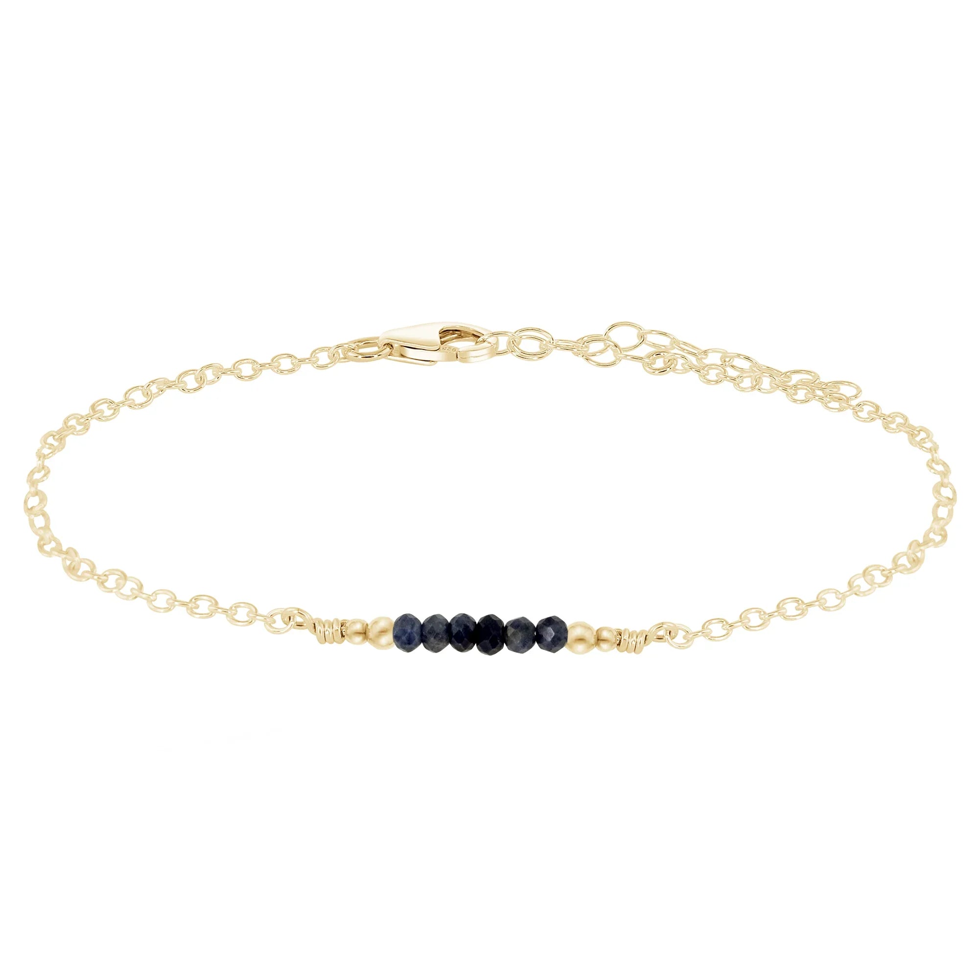 Sparkling Sapphire Gemstone Faceted Bead Bar Anklet - Sparkling Sapphire Gemstone Faceted Bead Bar Anklet - 14k Gold Fill - Luna Tide Handmade Crystal Jewellery