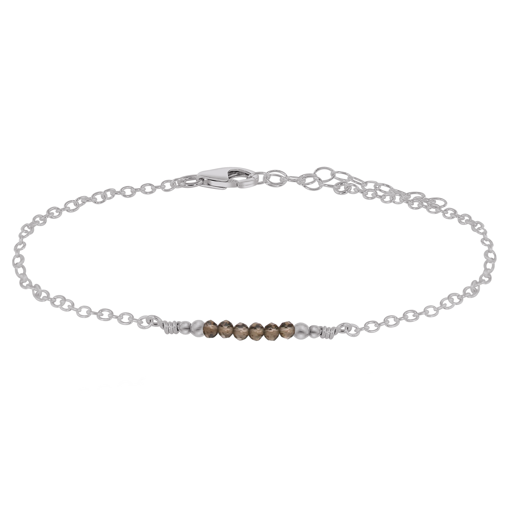 Sparkling Smoky Quartz Gemstone Faceted Bead Bar Anklet - Sparkling Smoky Quartz Gemstone Faceted Bead Bar Anklet - Stainless Steel - Luna Tide Handmade Crystal Jewellery