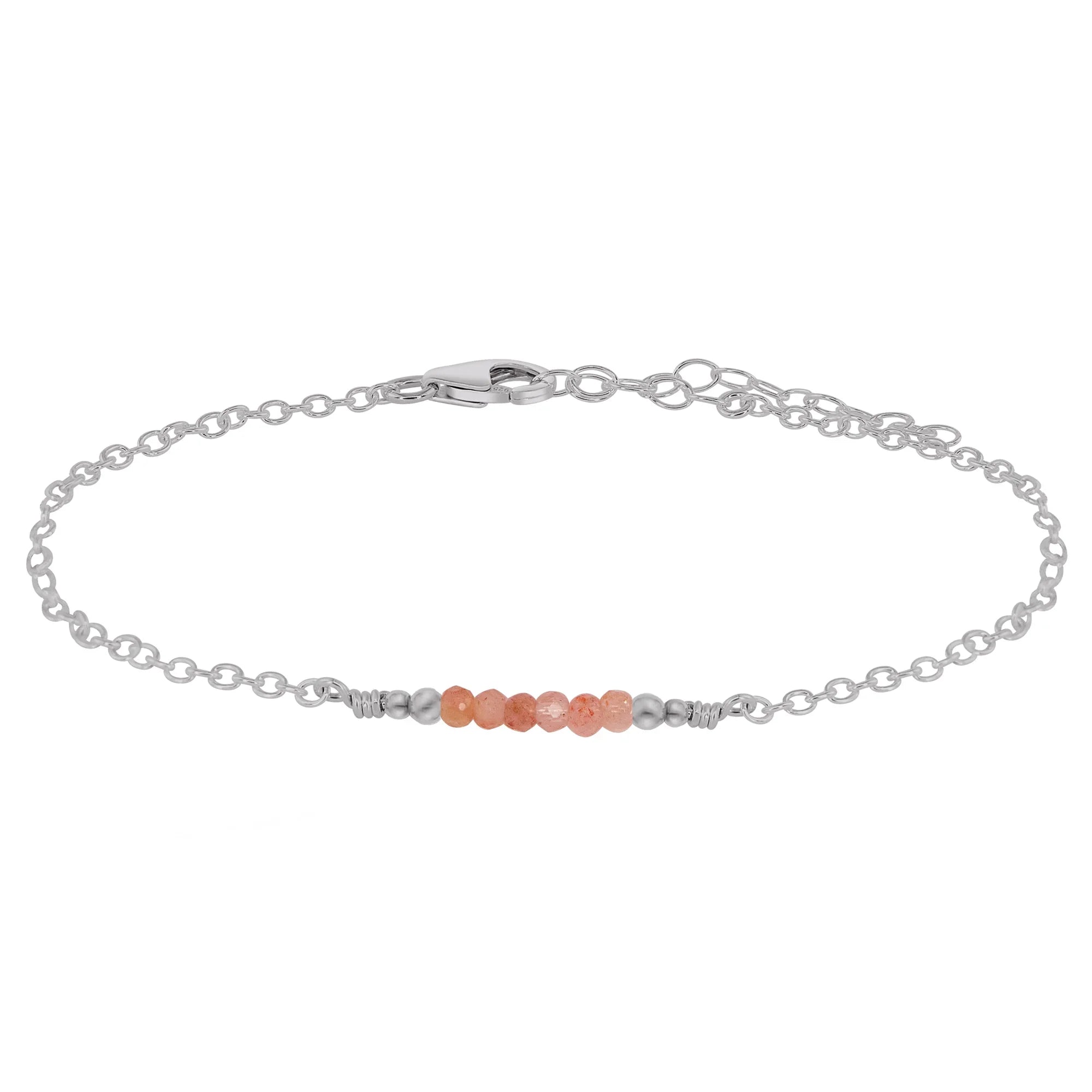 Sparkling Sunstone Gemstone Faceted Bead Bar Anklet - Sparkling Sunstone Gemstone Faceted Bead Bar Anklet - 14k Gold Fill - Luna Tide Handmade Crystal Jewellery