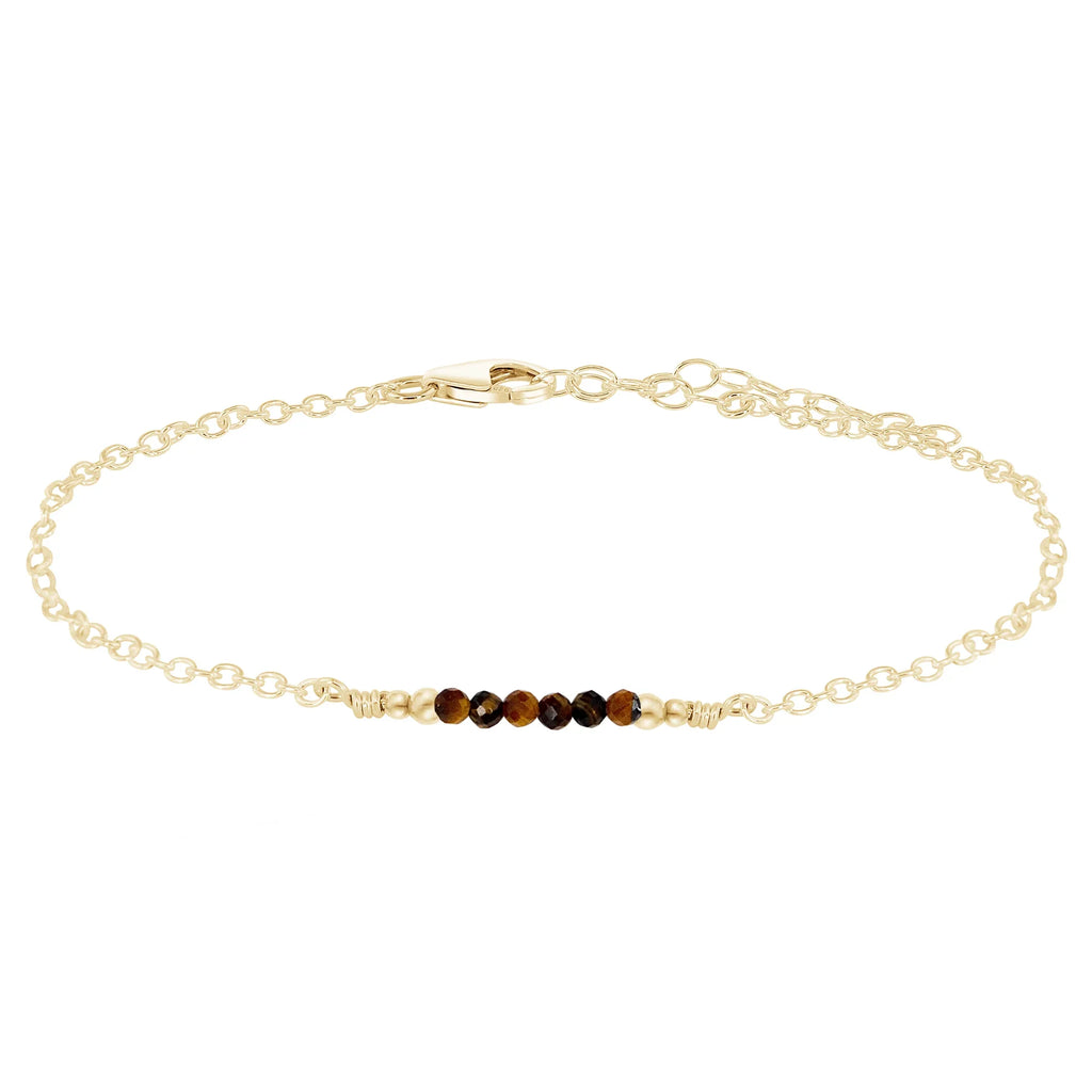 Sparkling Tiger's Eye Gemstone Faceted Bead Bar Anklet - Sparkling Tiger's Eye Gemstone Faceted Bead Bar Anklet - 14k Gold Fill - Luna Tide Handmade Crystal Jewellery