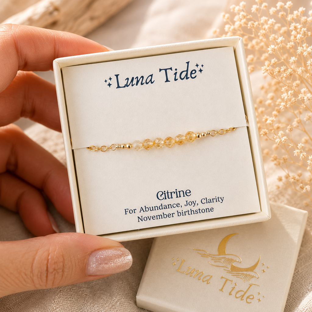 Sparkling Yellow Citrine Gemstone Faceted Bead Bar Bracelet