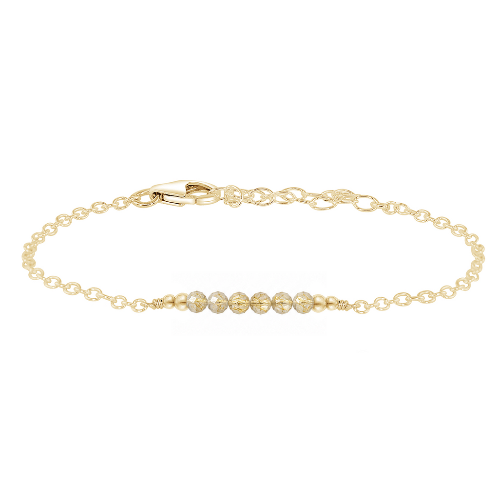 Sparkling Golden Rutilated Quartz Gemstone Faceted Bead Bar Bracelet