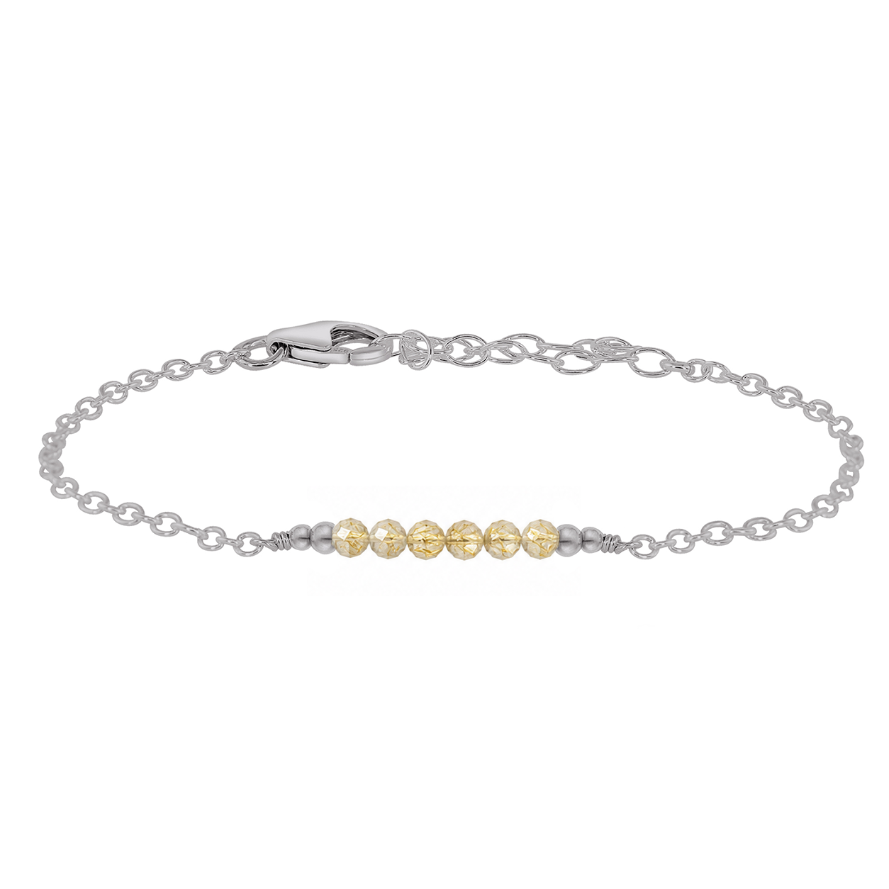 Sparkling Golden Rutilated Quartz Gemstone Faceted Bead Bar Bracelet