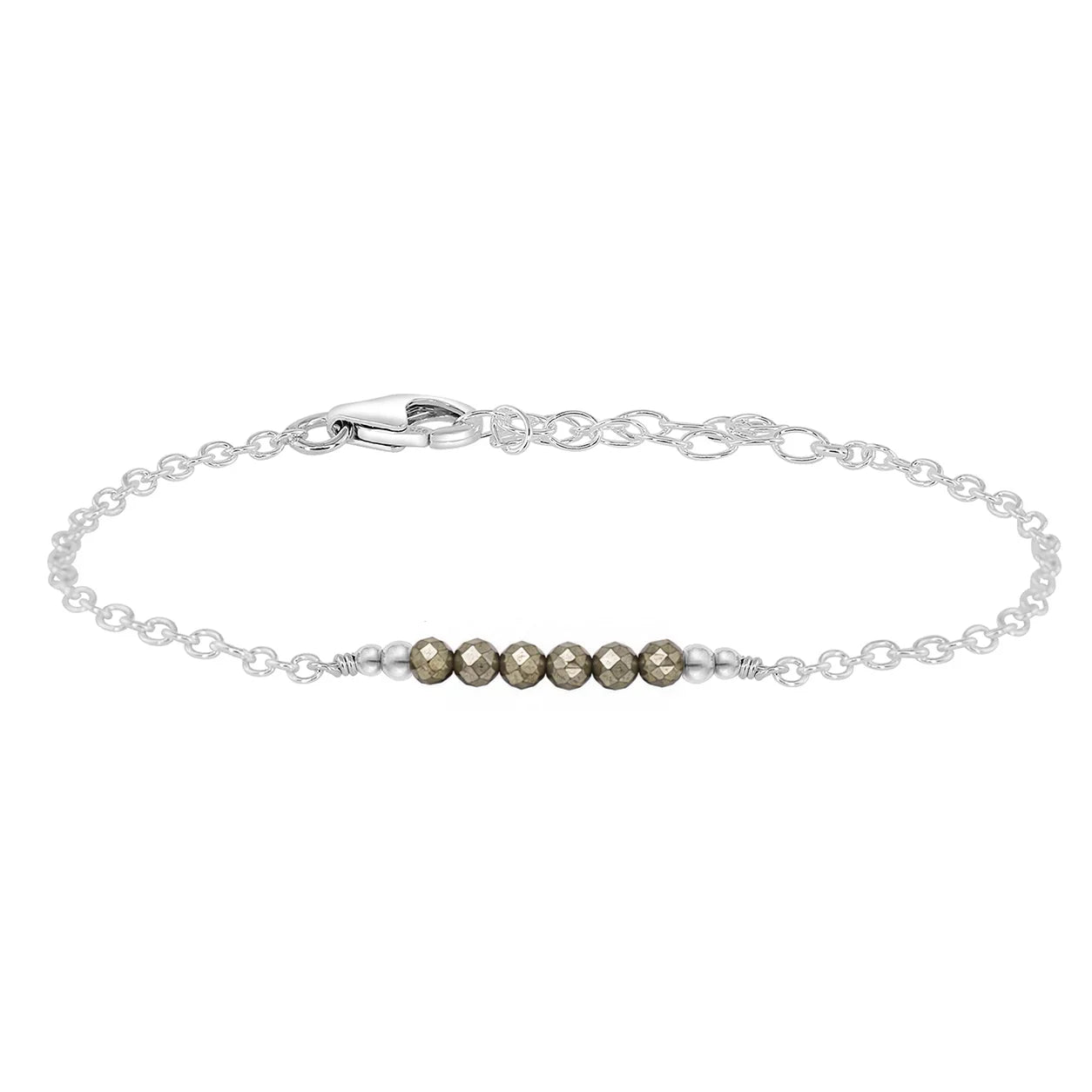 Sparkling Pyrite Gemstone Faceted Bead Bar Bracelet
