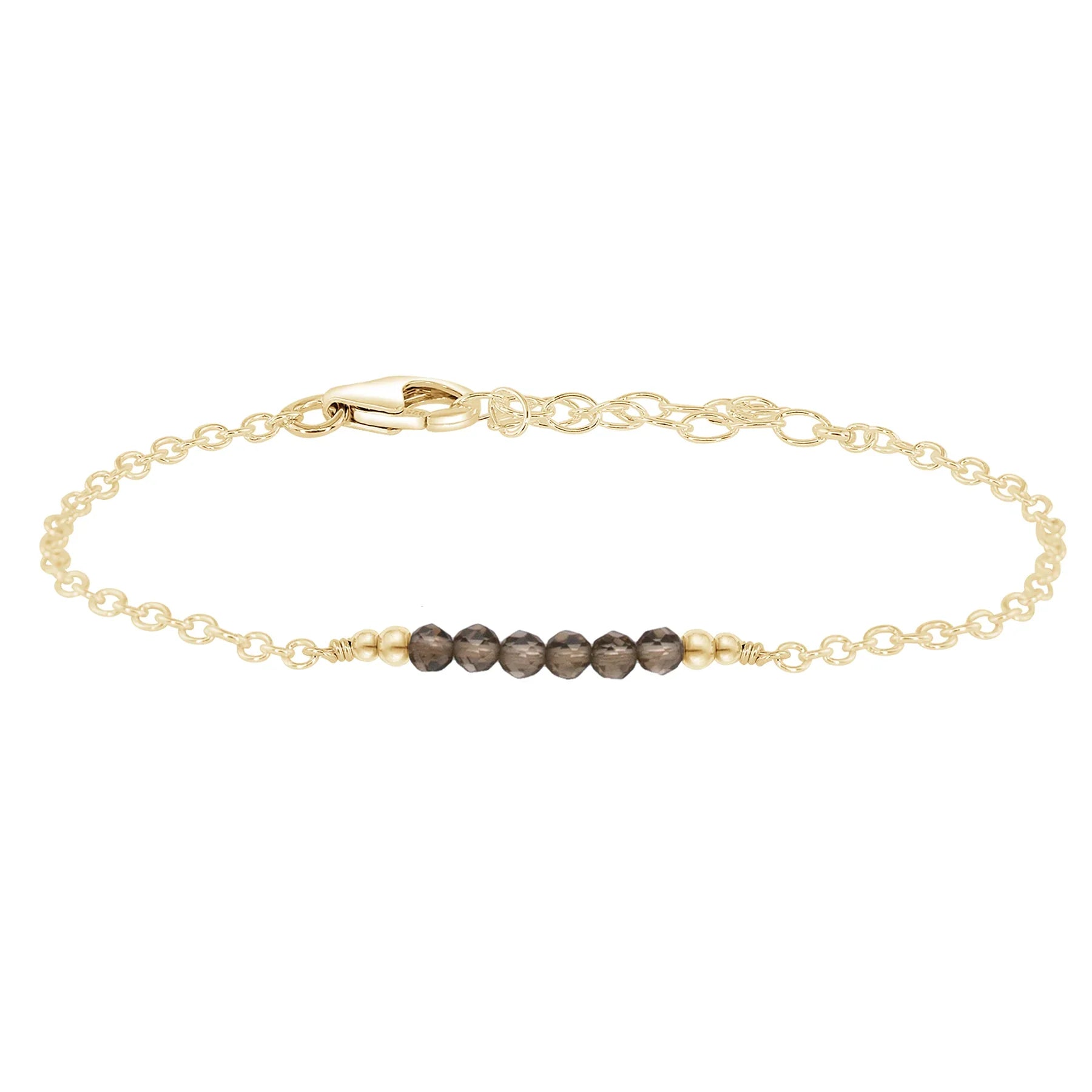 Sparkling Smoky Quartz Gemstone Faceted Bead Bar Bracelet