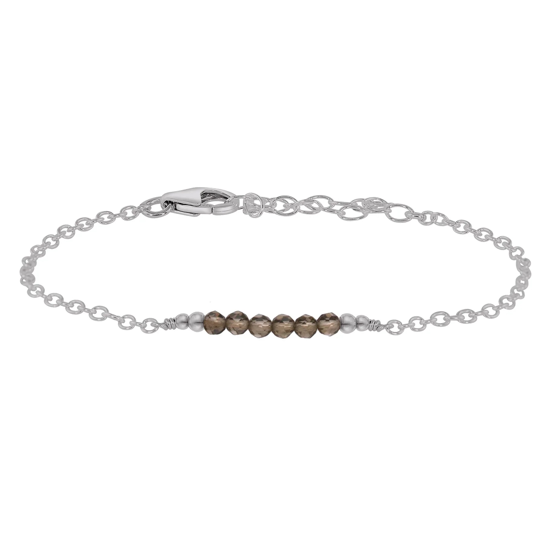 Sparkling Smoky Quartz Gemstone Faceted Bead Bar Bracelet