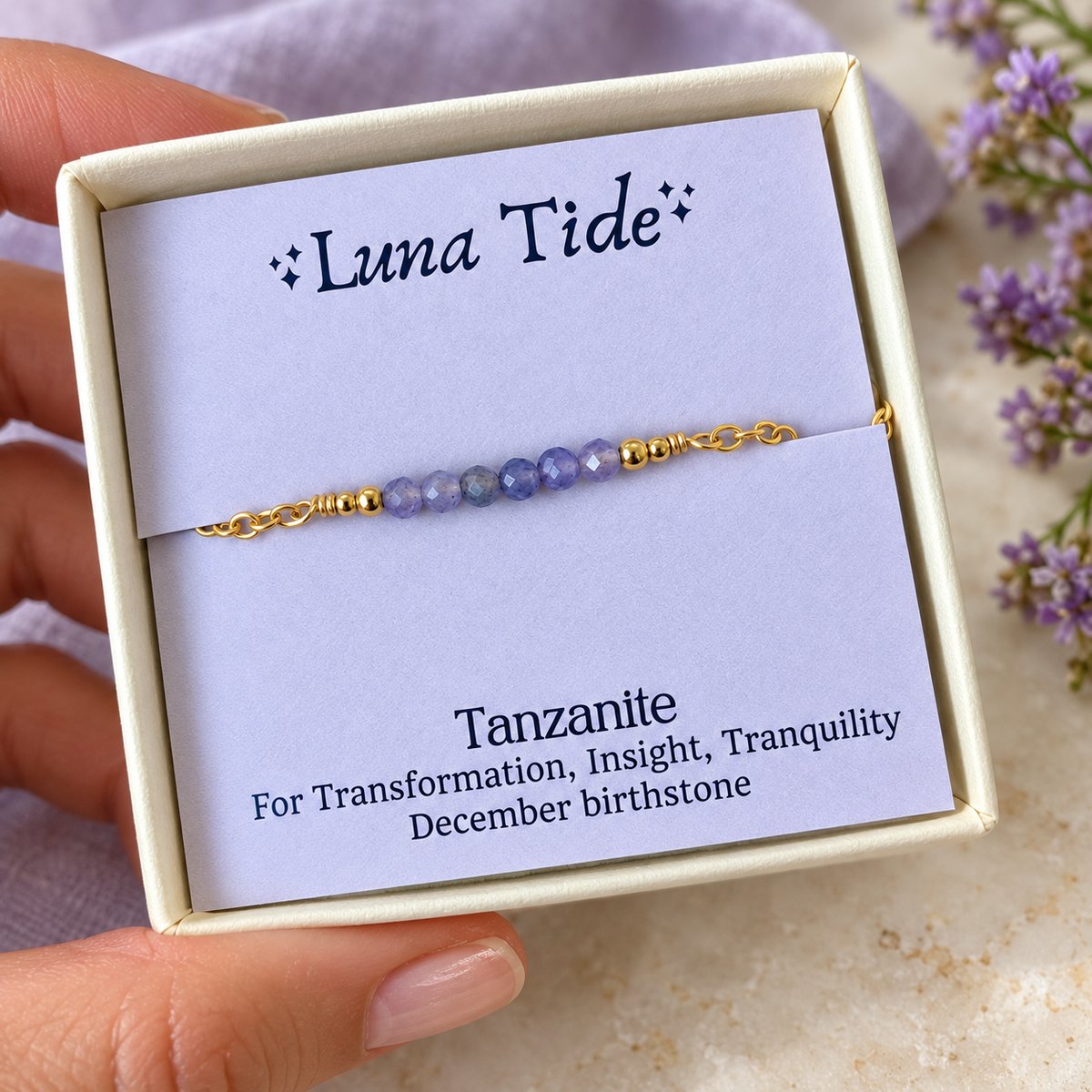 Sparkling Purple Tanzanite Gemstone Faceted Bead Bar Bracelet
