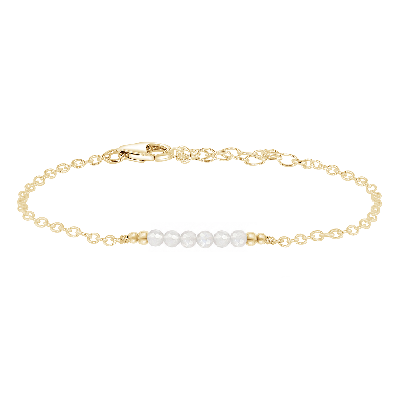 Sparkling White Moonstone Gemstone Faceted Bead Bar Bracelet
