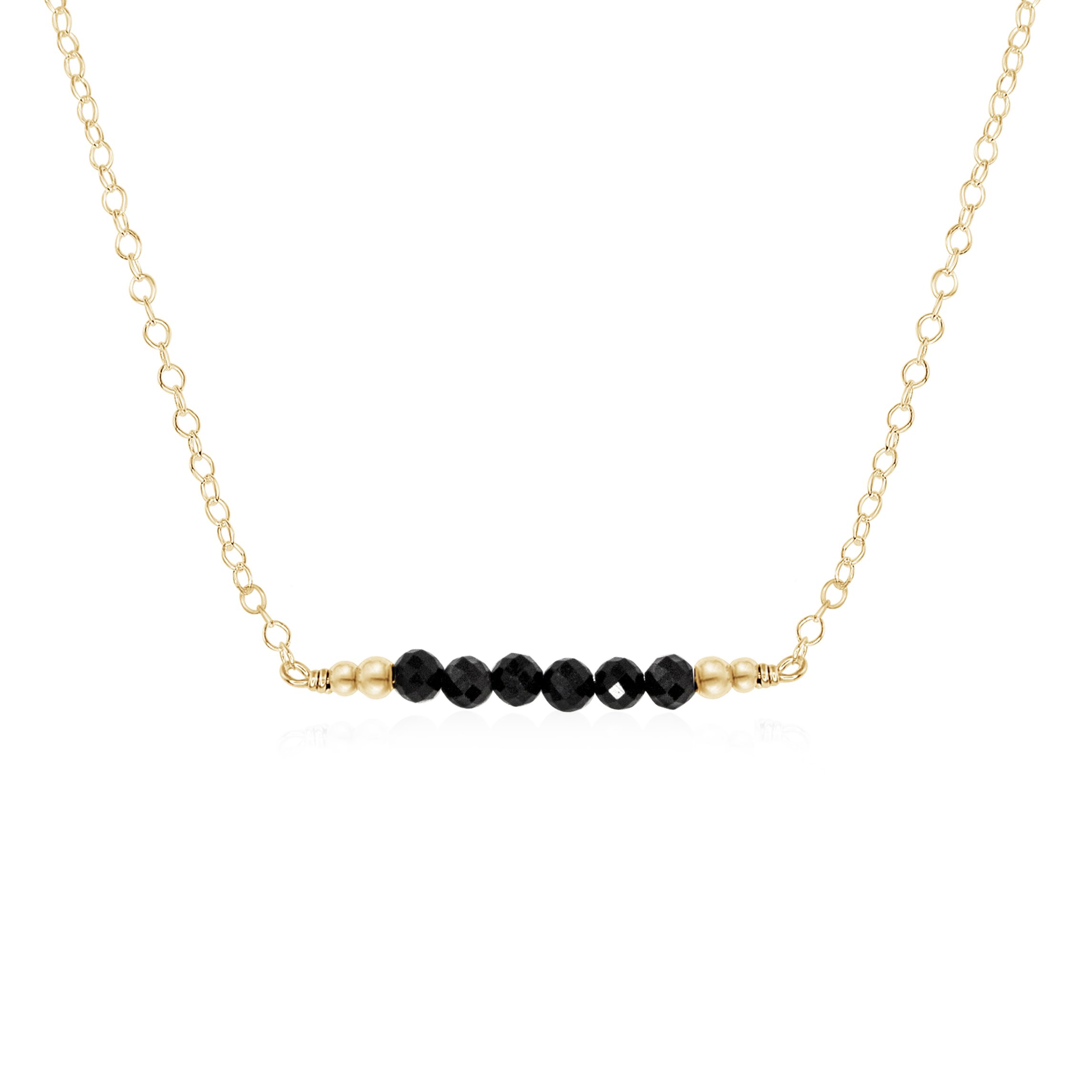 Sparkling Black Tourmaline Faceted Bead Bar Necklace - Sparkling Black Tourmaline Faceted Bead Bar Necklace - 14k Gold Fill - Luna Tide Handmade Crystal Jewellery
