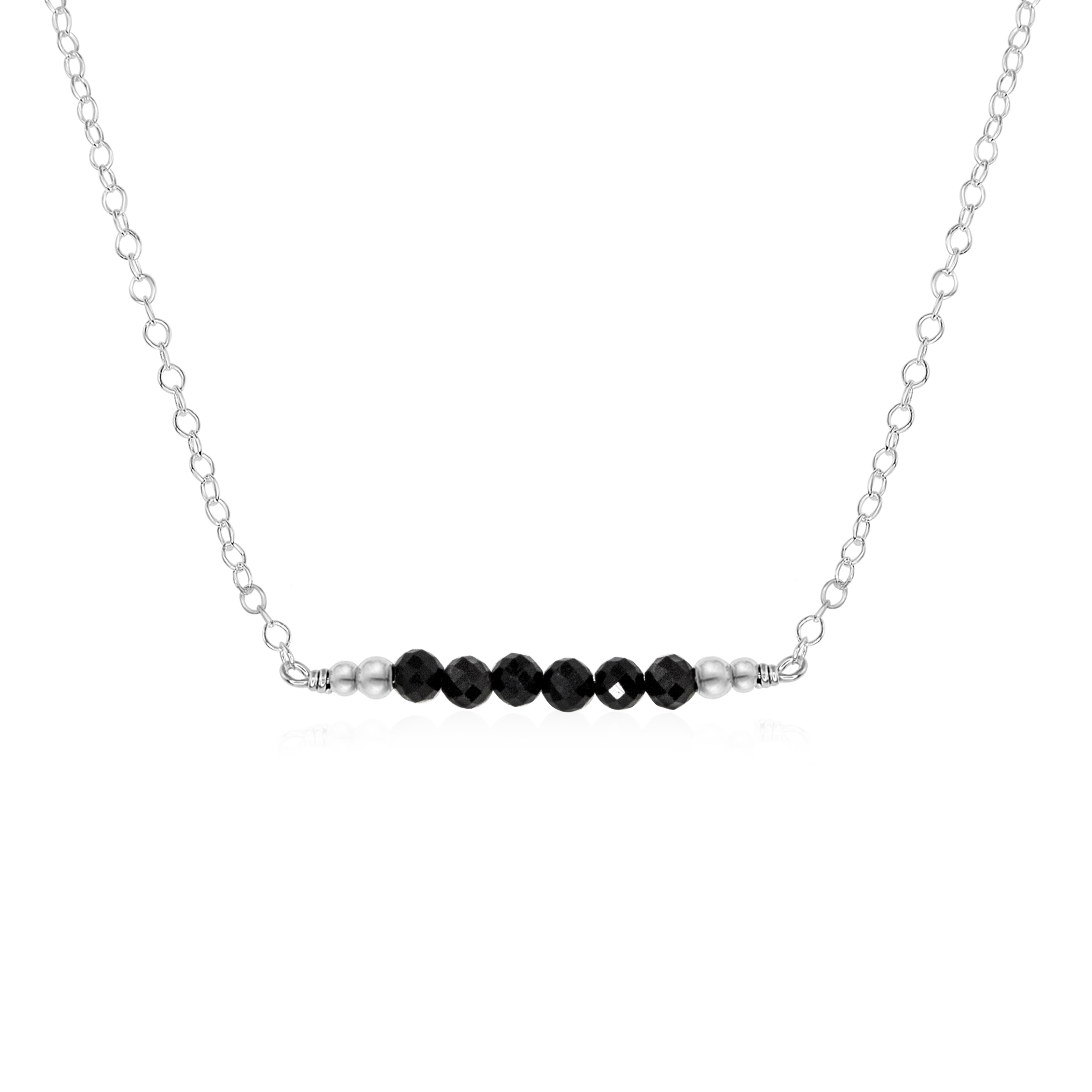 Sparkling Black Tourmaline Faceted Bead Bar Necklace - Sparkling Black Tourmaline Faceted Bead Bar Necklace - Sterling Silver - Luna Tide Handmade Crystal Jewellery