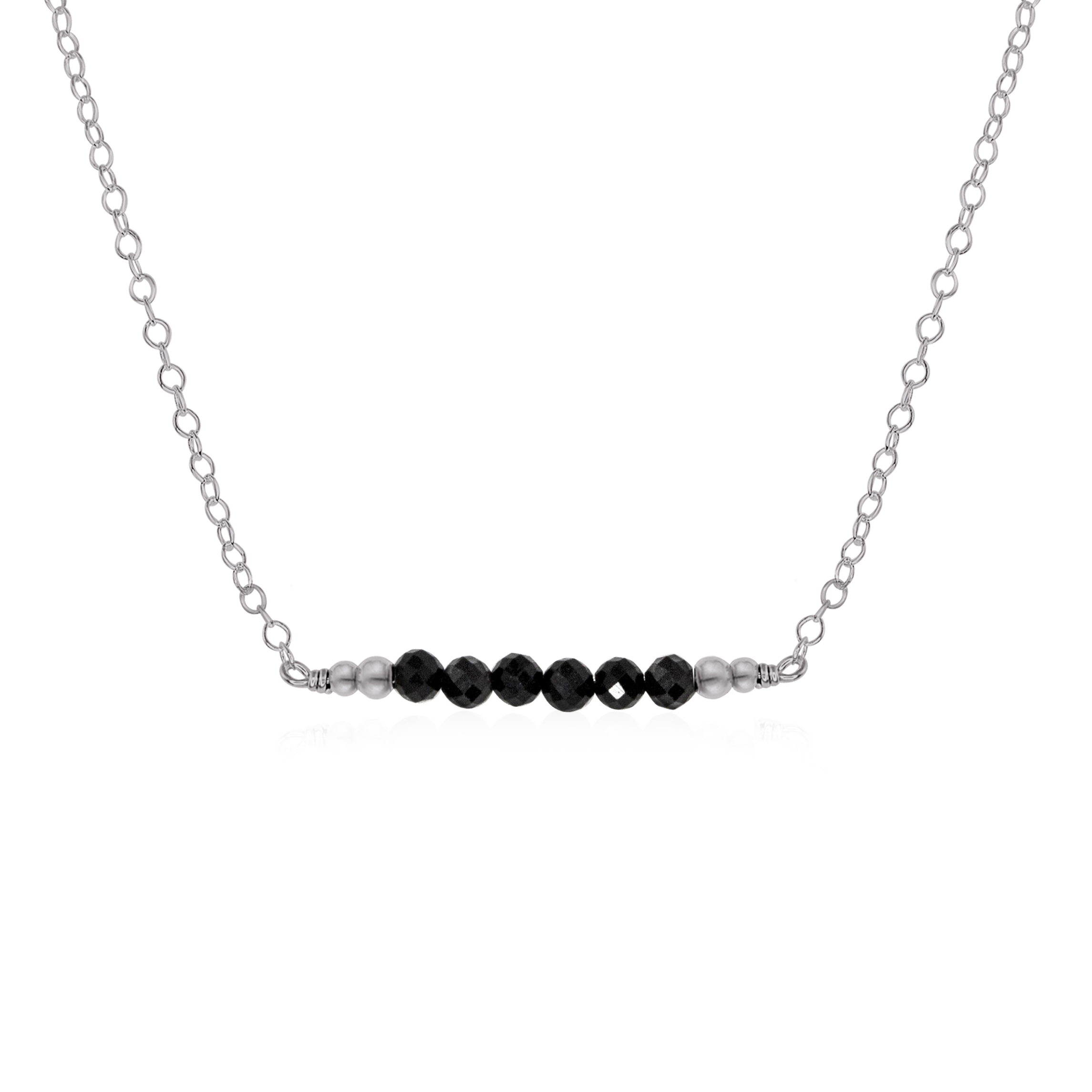 Sparkling Black Tourmaline Faceted Bead Bar Necklace - Sparkling Black Tourmaline Faceted Bead Bar Necklace - Stainless Steel - Luna Tide Handmade Crystal Jewellery