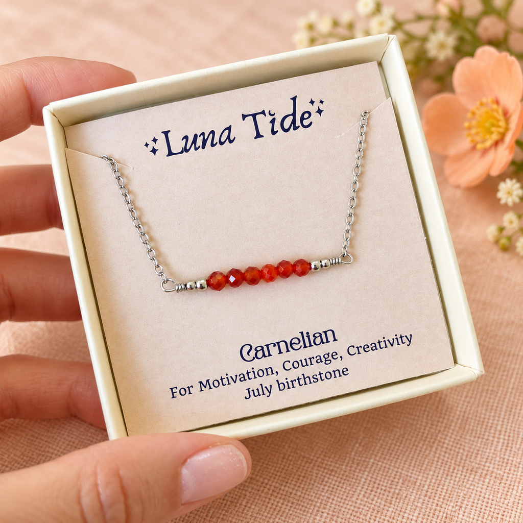 Sparkling Orange Carnelian Faceted Bead Bar Necklace