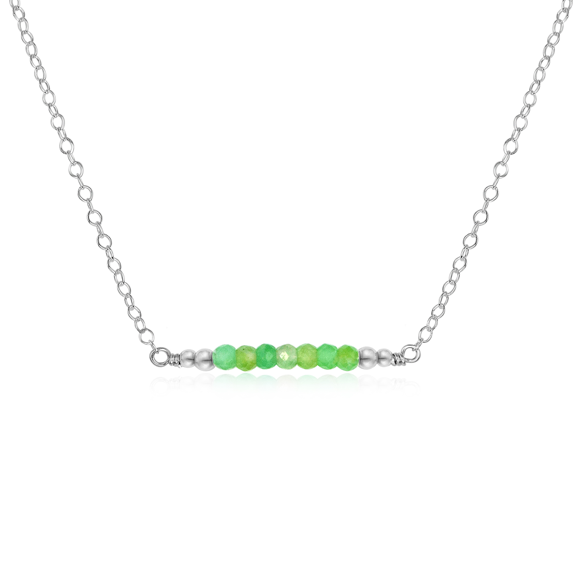 Sparkling Chrysoprase Faceted Bead Bar Necklace - Sparkling Chrysoprase Faceted Bead Bar Necklace - Sterling Silver - Luna Tide Handmade Crystal Jewellery