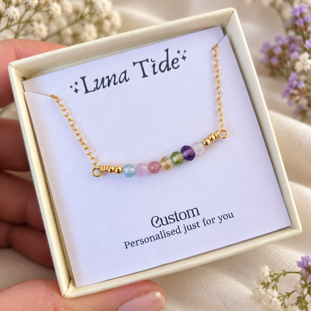 Custom Sparkling Gemstone Faceted Bead Bar Necklace