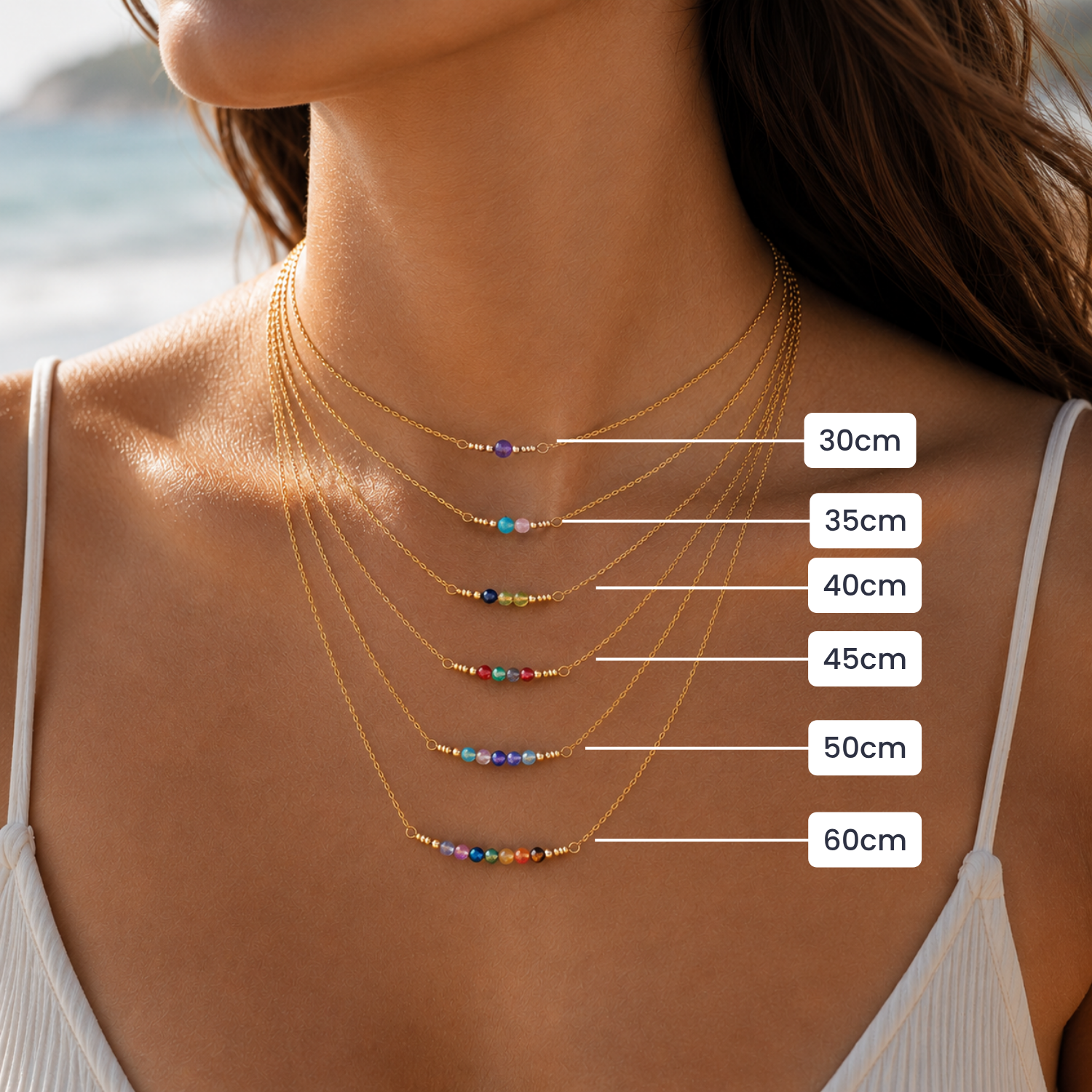 Custom Sparkling Gemstone Faceted Bead Bar Necklace - Custom Sparkling Gemstone Faceted Bead Bar Necklace - 14k Gold Fill / 30cm (12") - Choker - Luna Tide Handmade Crystal Jewellery