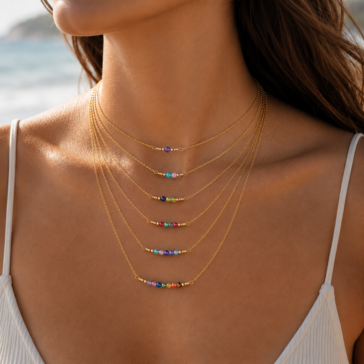 Custom Sparkling Gemstone Faceted Bead Bar Necklace - Custom Sparkling Gemstone Faceted Bead Bar Necklace - 14k Gold Fill / 30cm (12") - Choker - Luna Tide Handmade Crystal Jewellery