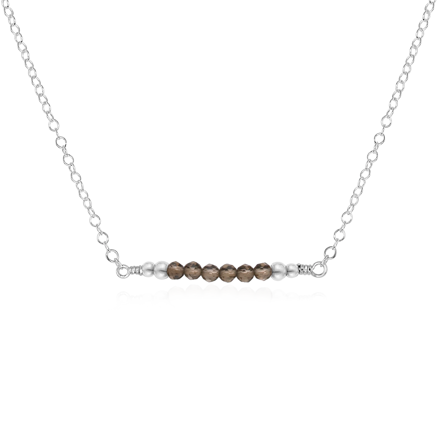 Sparkling Smoky Quartz Faceted Bead Bar Necklace - Sparkling Smoky Quartz Faceted Bead Bar Necklace - Sterling Silver - Luna Tide Handmade Crystal Jewellery