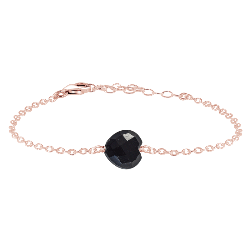 Black Onyx Crystal Heart Bracelet - Black Onyx Crystal Heart Bracelet - 14k Rose Gold Fill - Luna Tide Handmade Crystal Jewellery