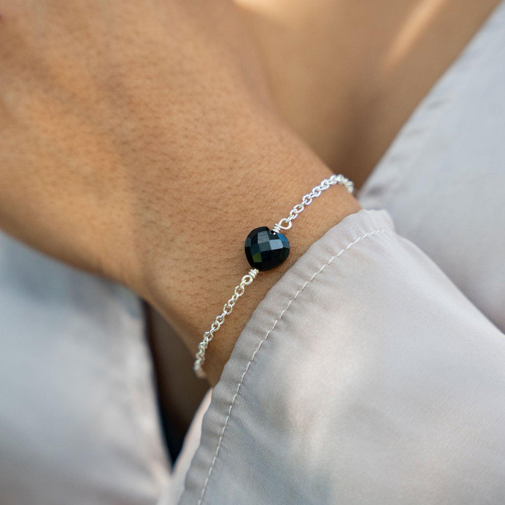 Black Onyx Crystal Heart Bracelet - Black Onyx Crystal Heart Bracelet - Sterling Silver - Luna Tide Handmade Crystal Jewellery